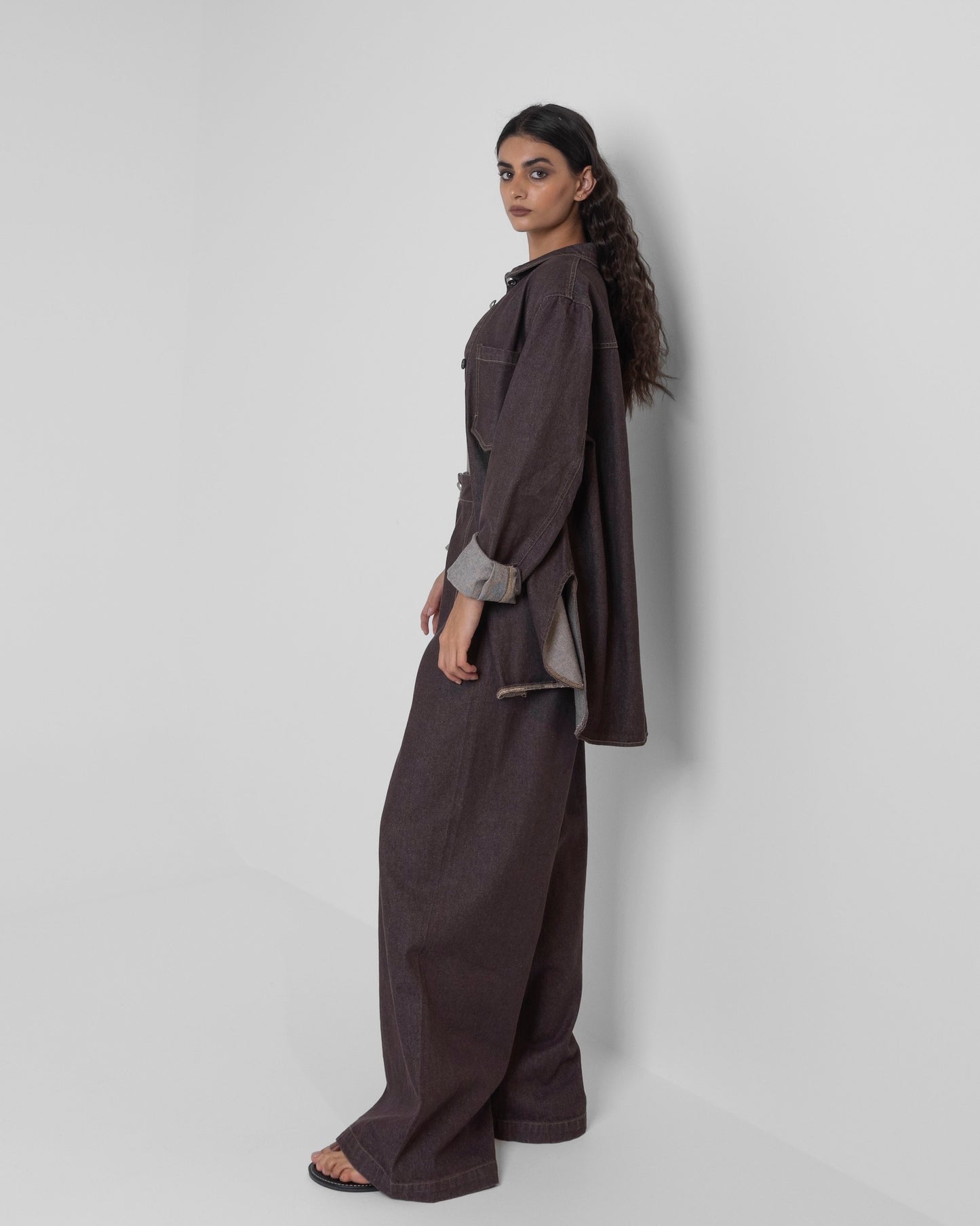 Brown Denim Loose Set