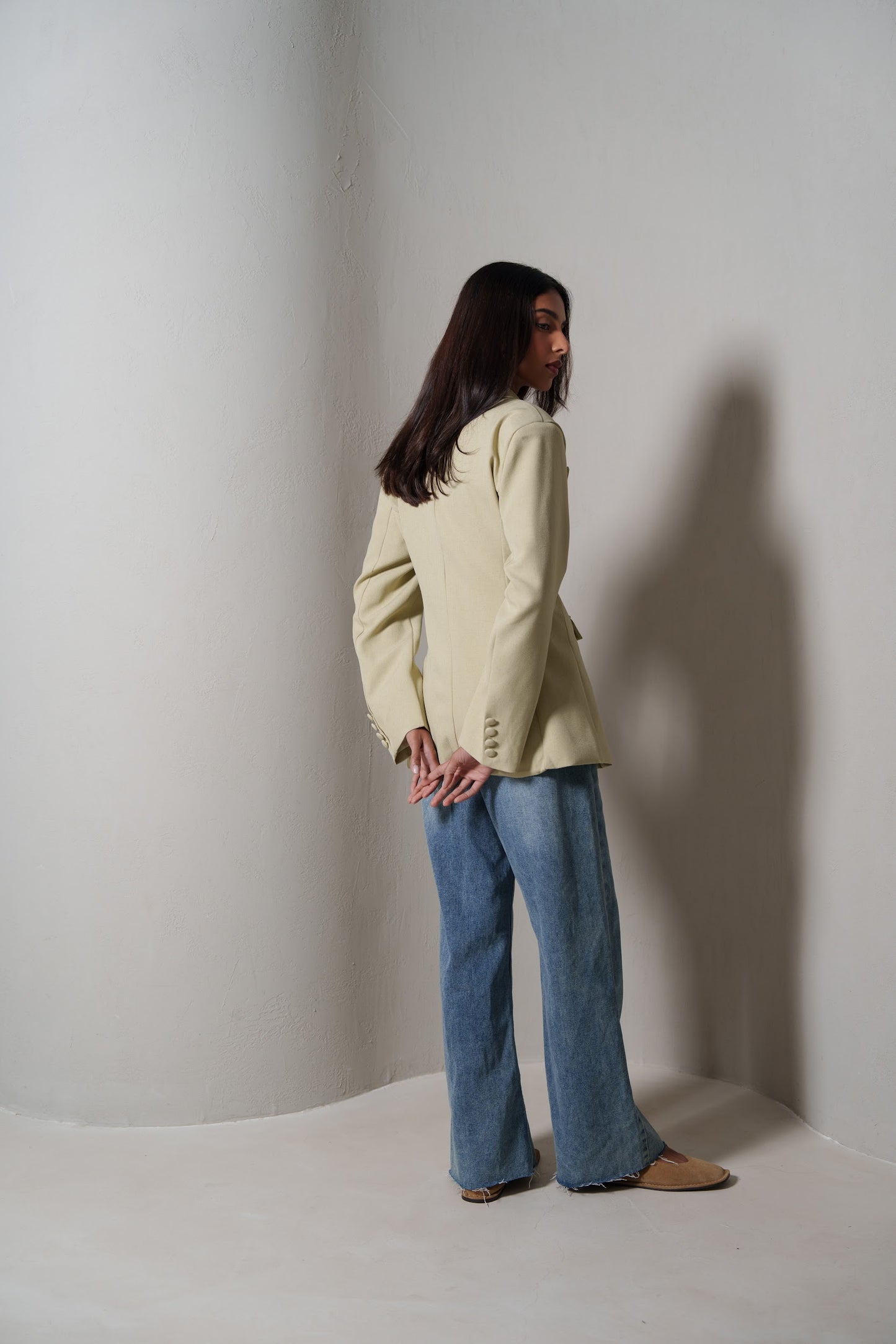 Beige Waisted Double Buttoned Blazer