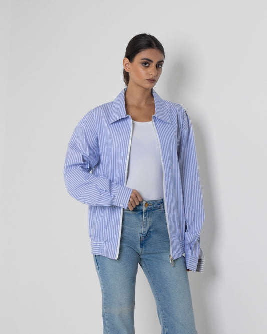 Blue Striped Zipped Shirt