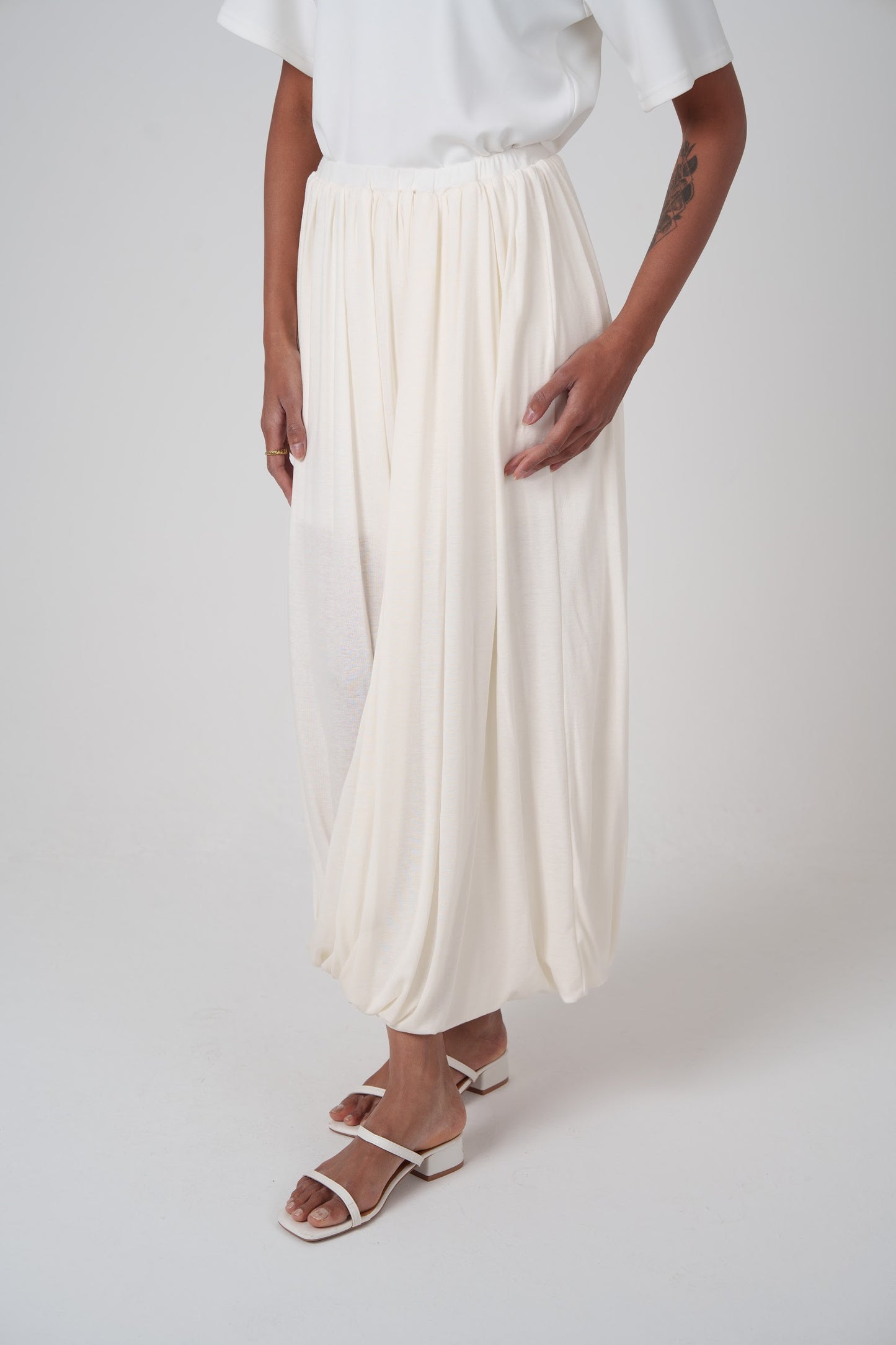 Off White Draped Maxi Skirt