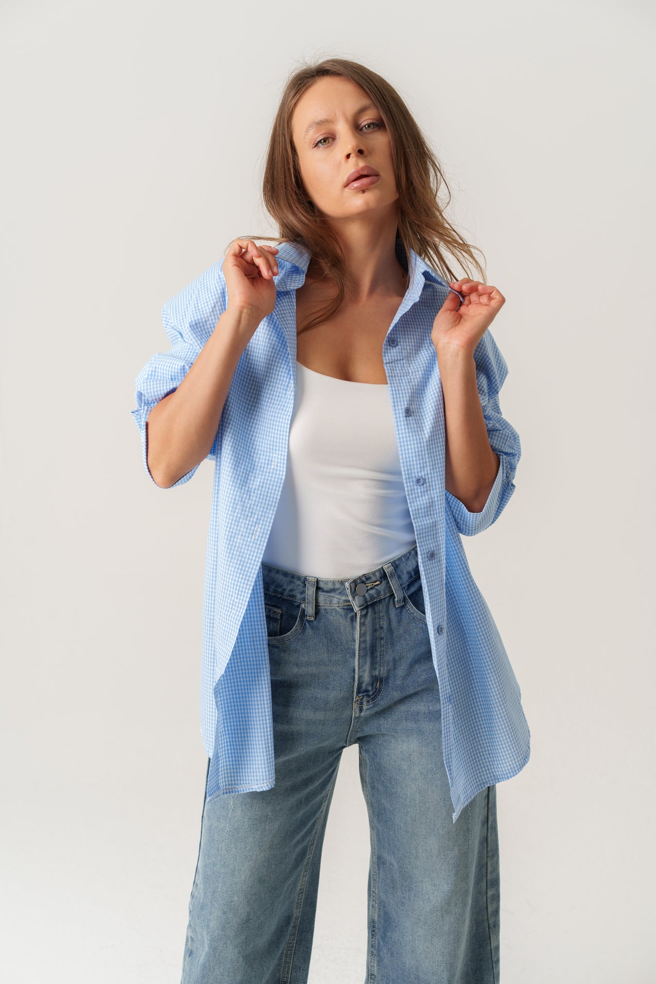 Plaid Padded Shirt with Open Back