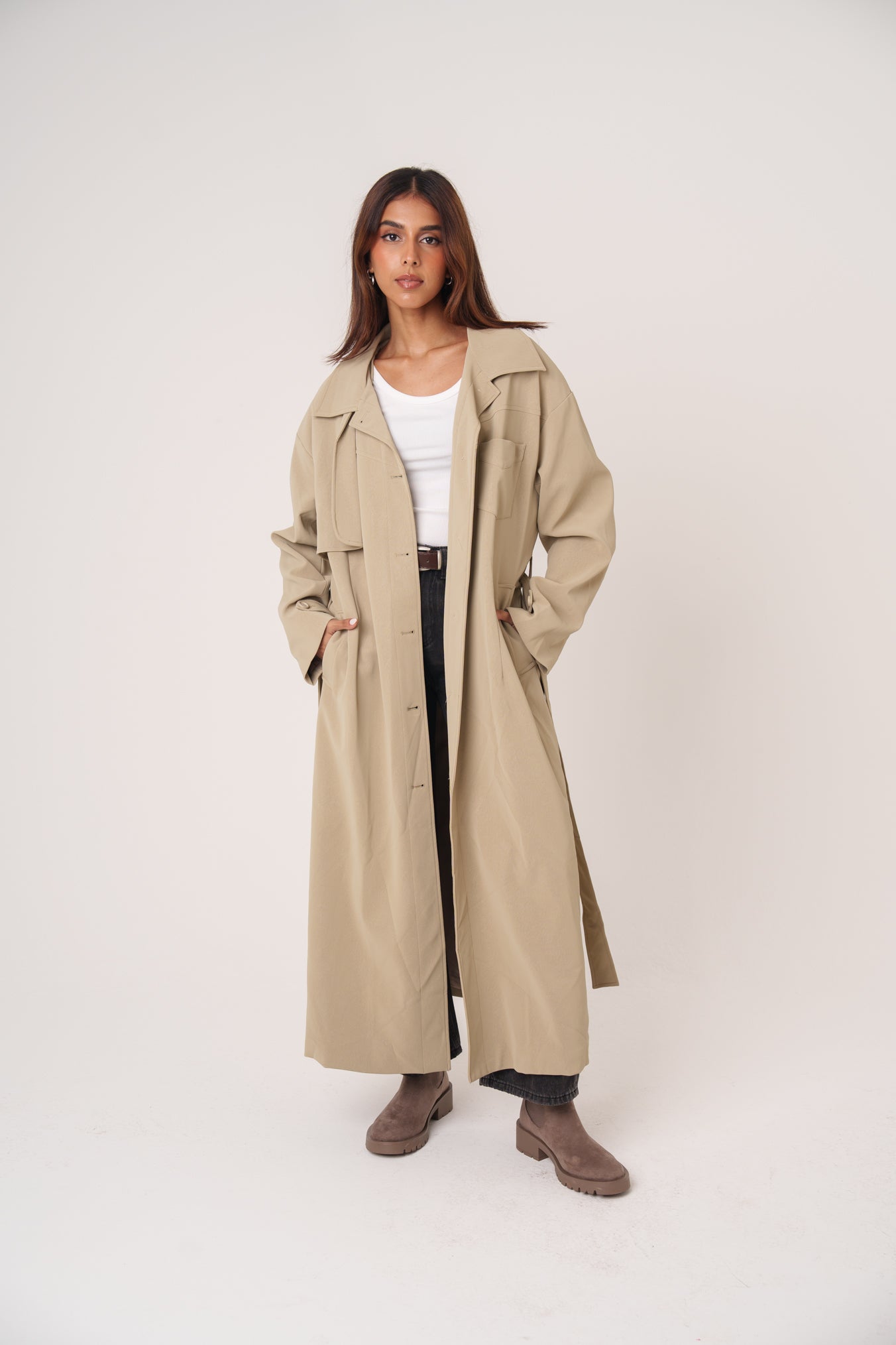 Leather Long Trench-like Jacket