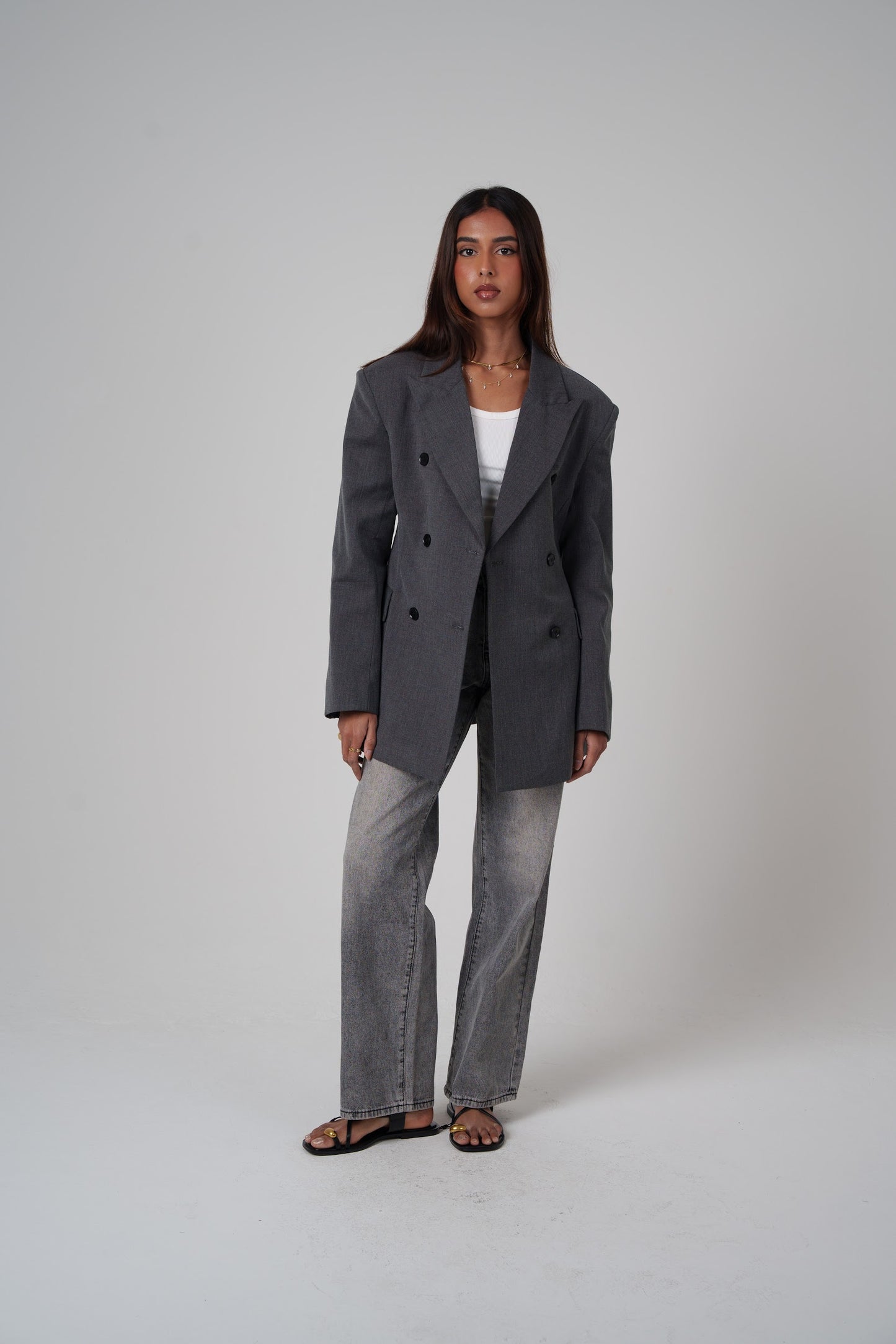 Dark Grey Oversized Double-Breasted Blazer