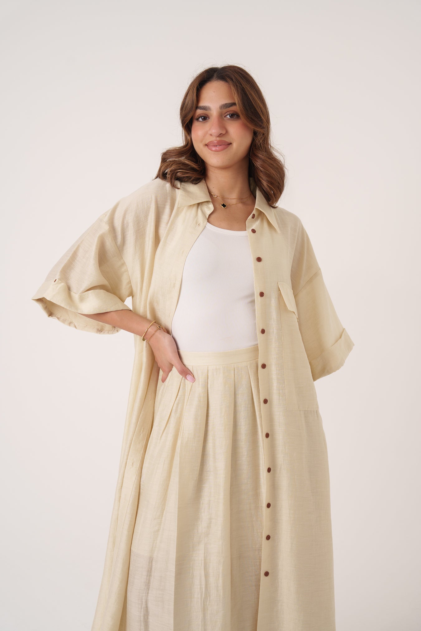 Skirt & Long Buttoned Top Set