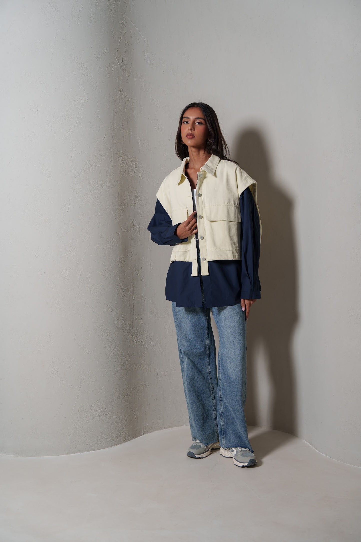 Navy & Pastel Yellow Colorblock Utility Jacket
