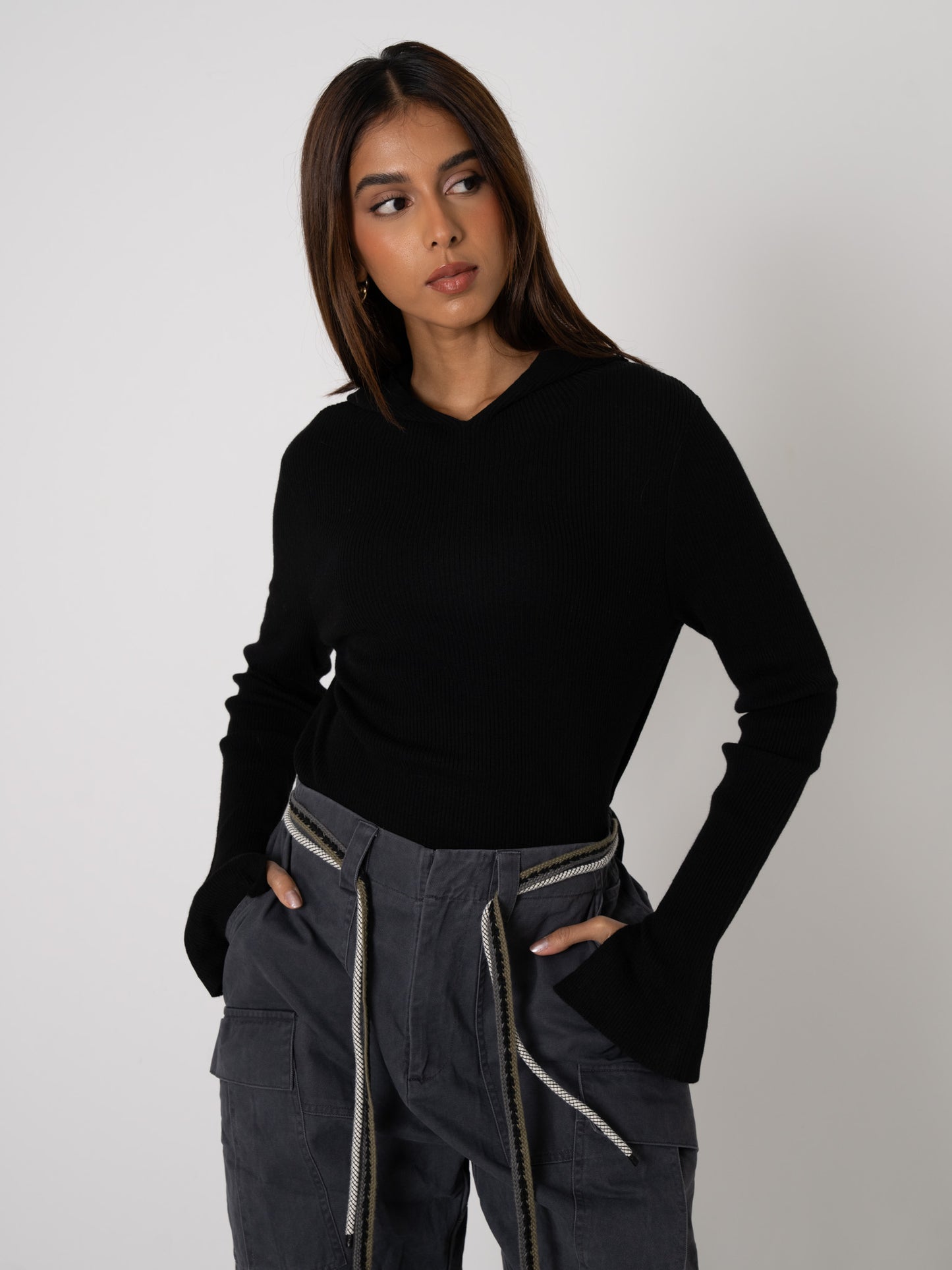 Hooded Ribbed Sweater