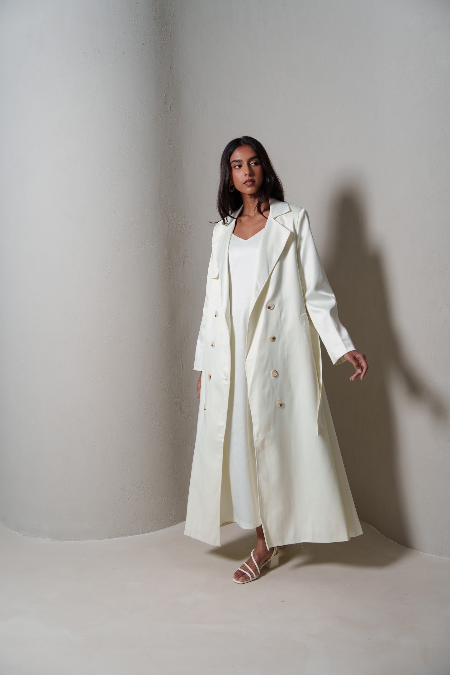Crème Silk Long Blazer/Trench Set