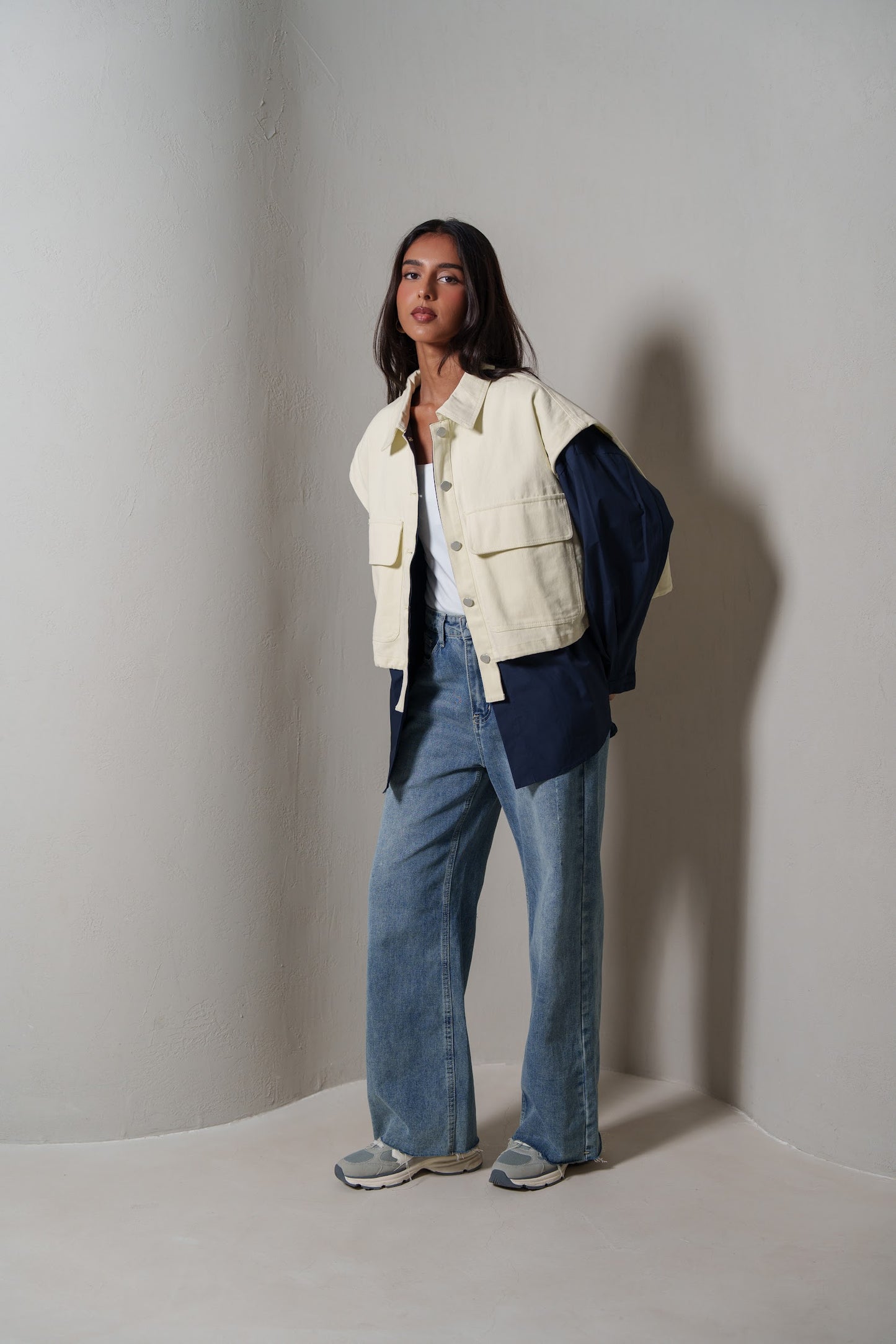 Navy & Pastel Yellow Colorblock Utility Jacket