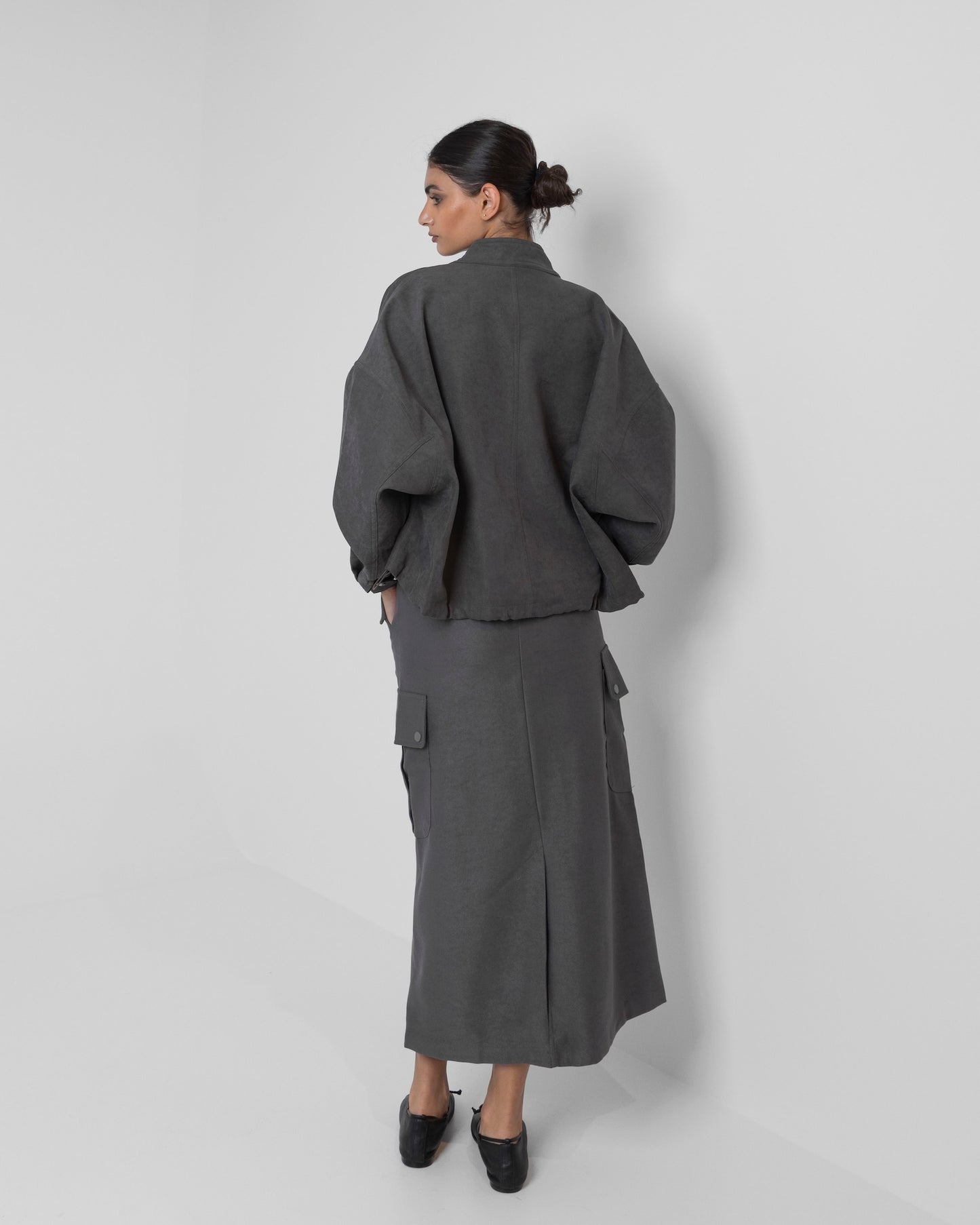 Grey Cargo Skirt Set