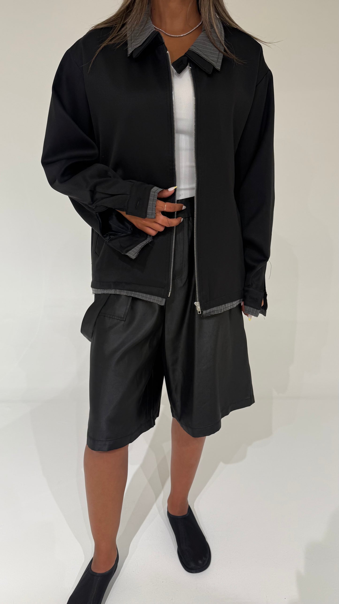 Black Jacket with Grey Striped Collar