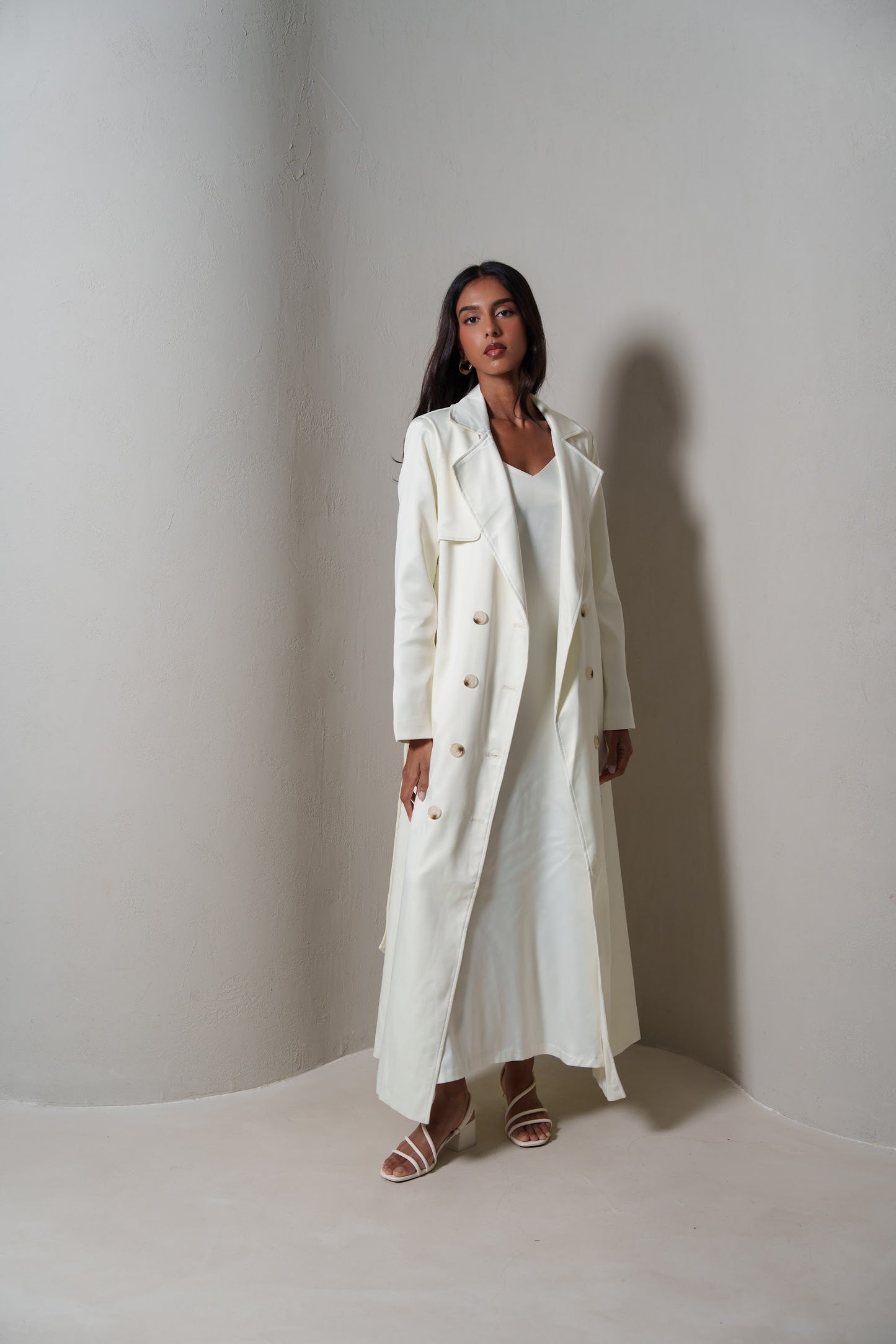 Crème Silk Long Blazer/Trench Set