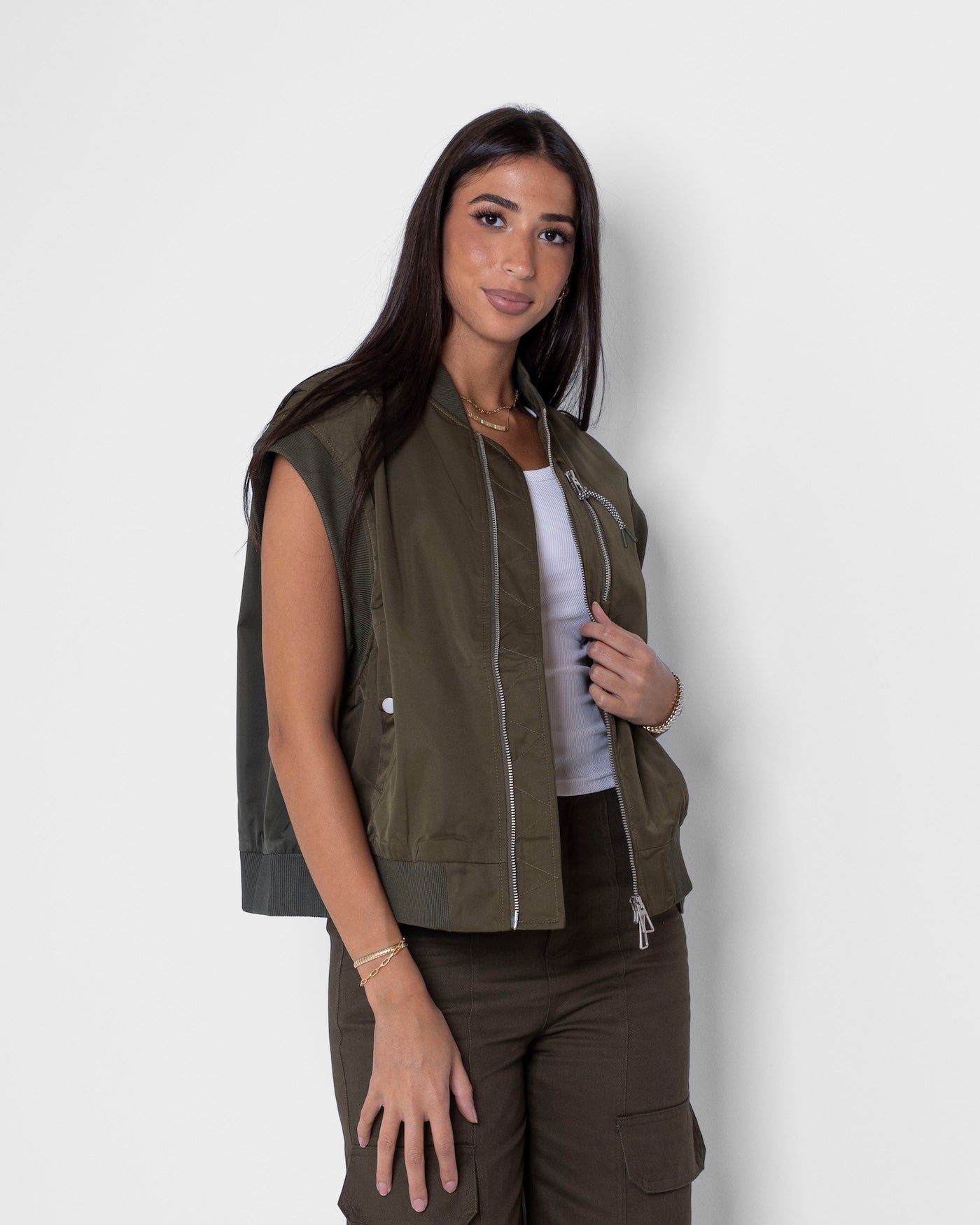 Khaki Bomber-like Vest