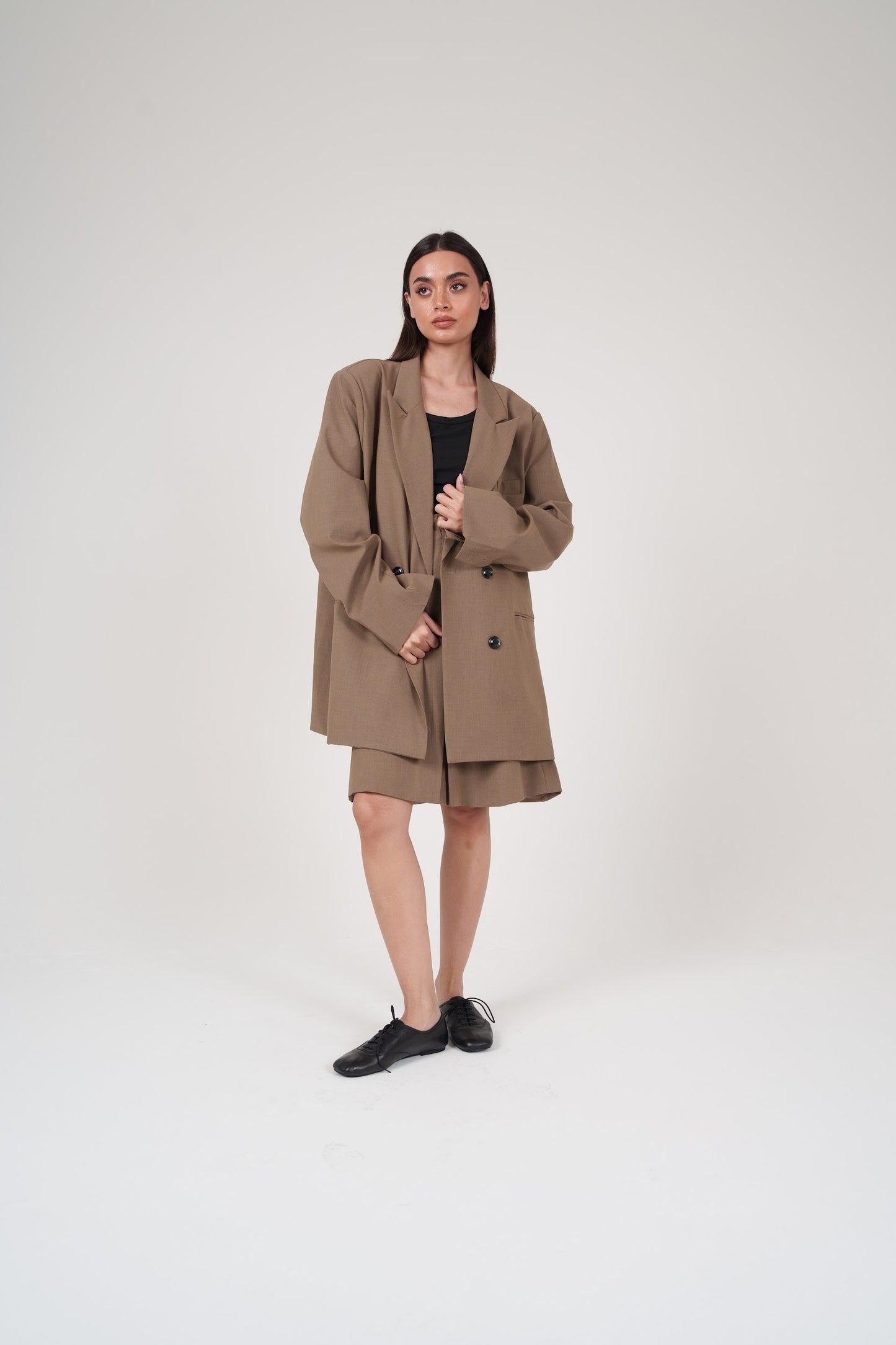 Camel Skirt & Oversized Long Blazer Set