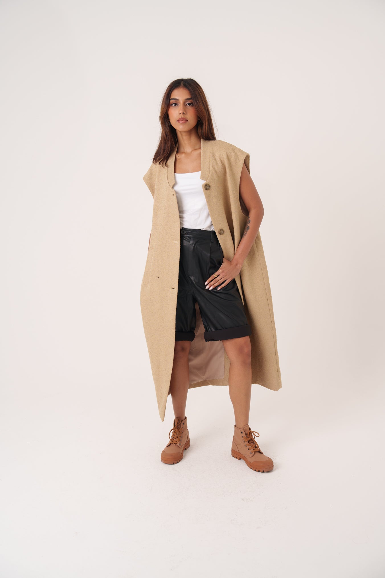 Beige Wool Oversized Long Vest
