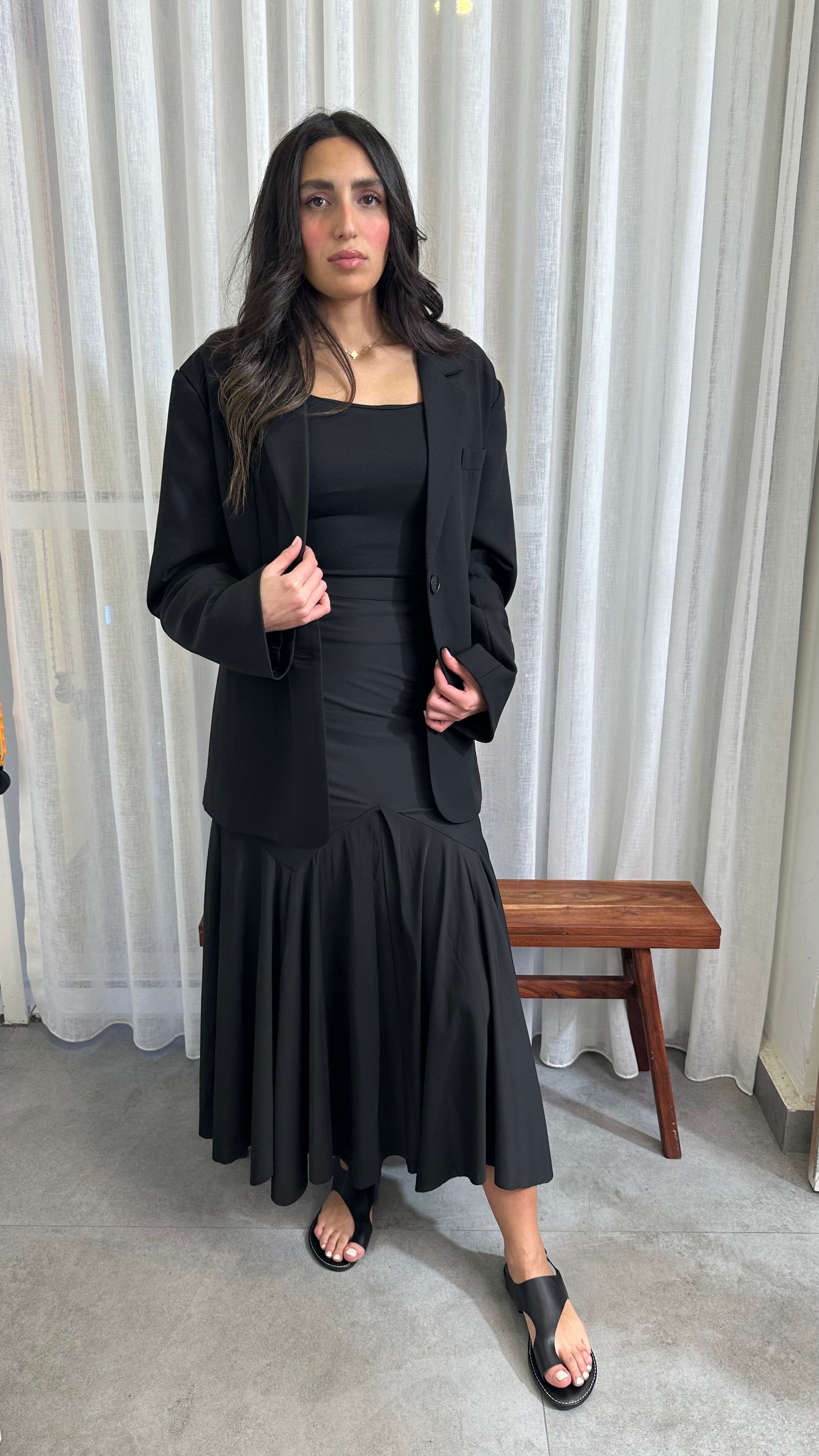 Black Blazer with Pleated Sleeve