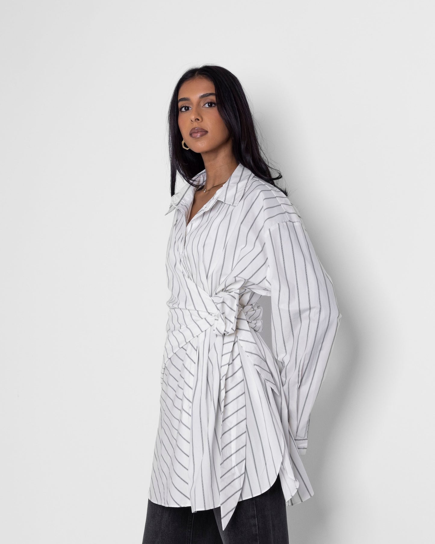Asymmetrical Striped Collared Top