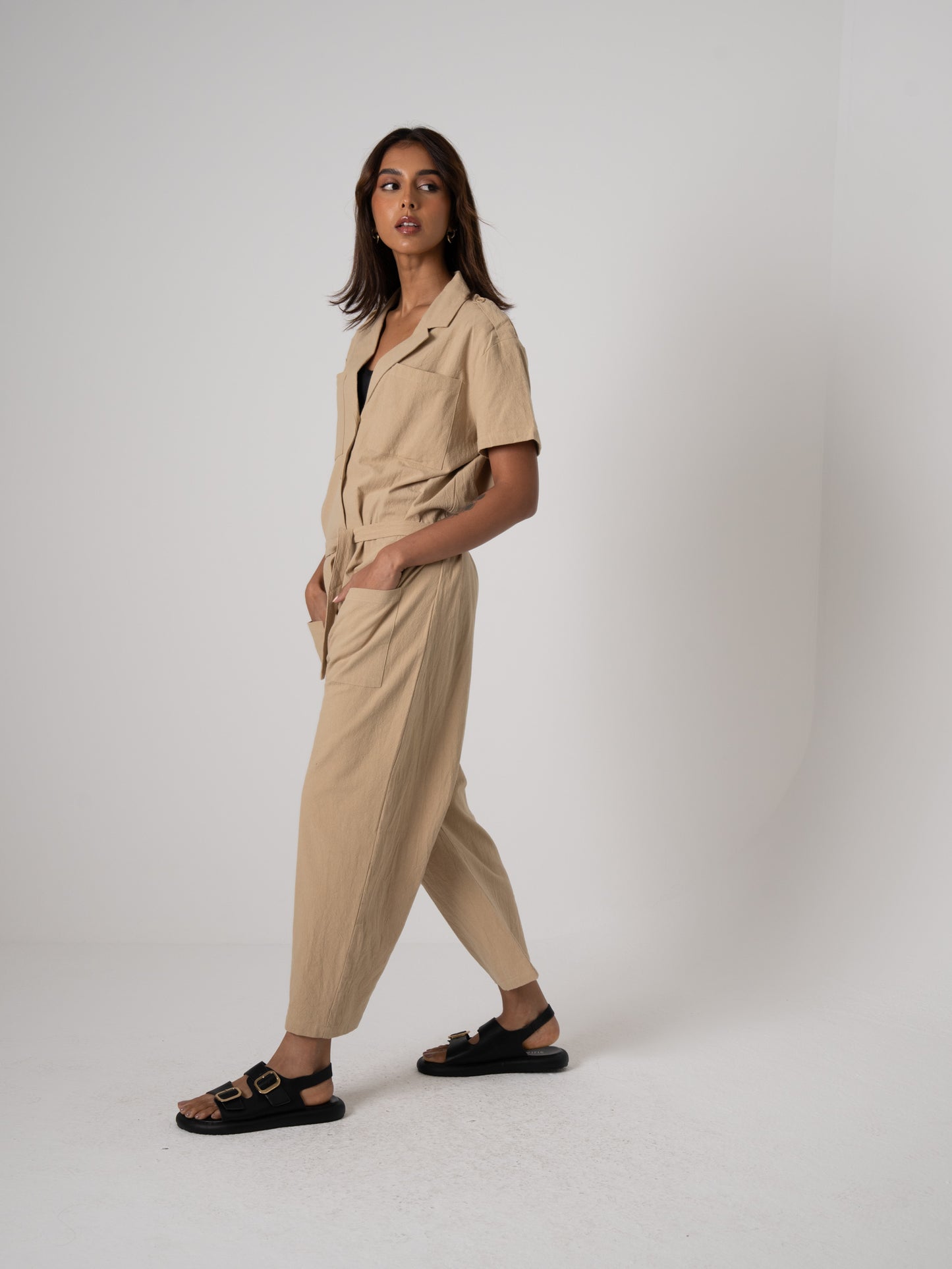 Beige Shortsleeved Jumpsuit