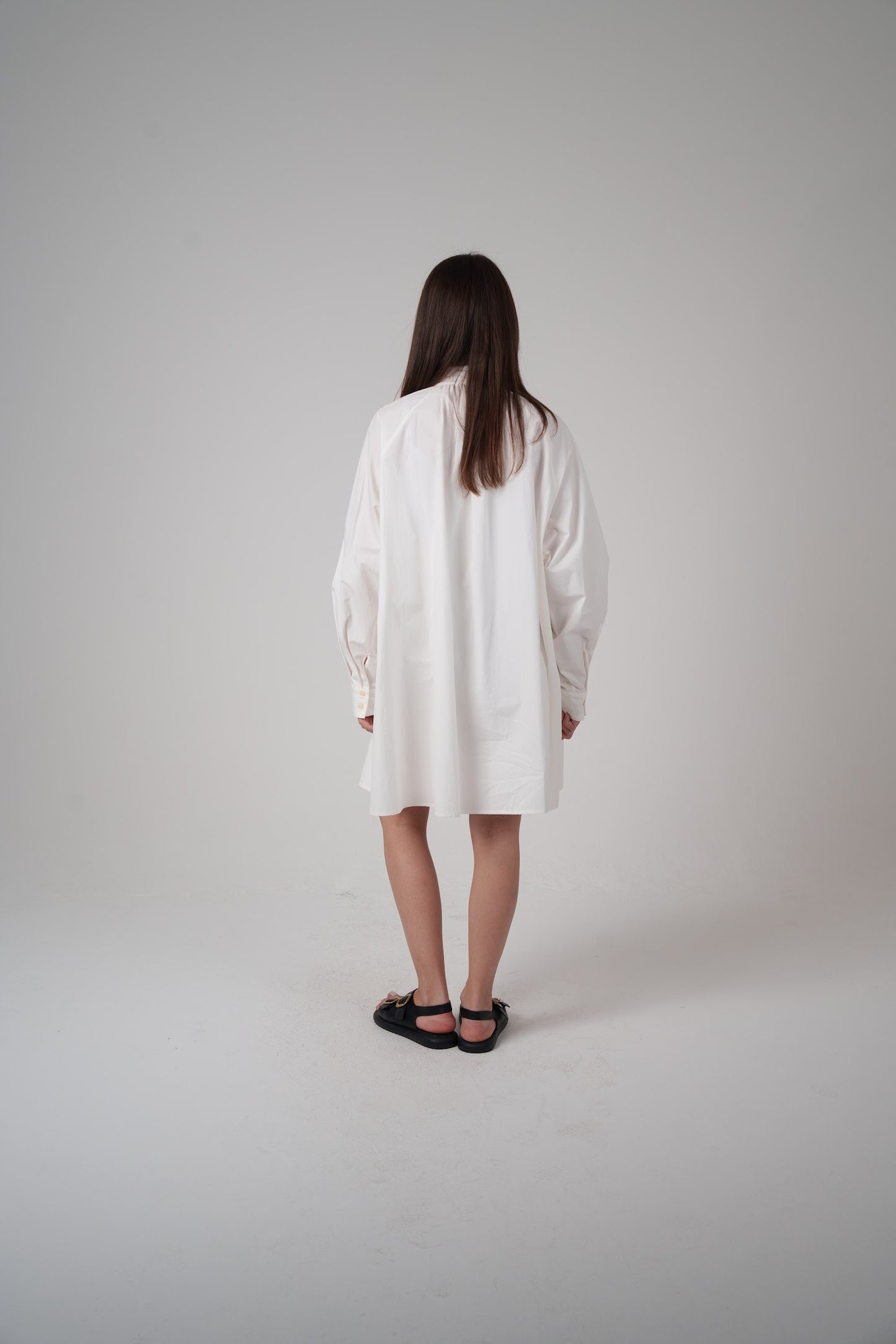 White Balloon-Sleeve Shirt Dress