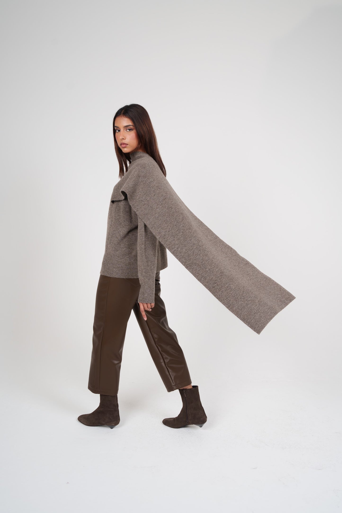 Knit Top with Attached Scarf
