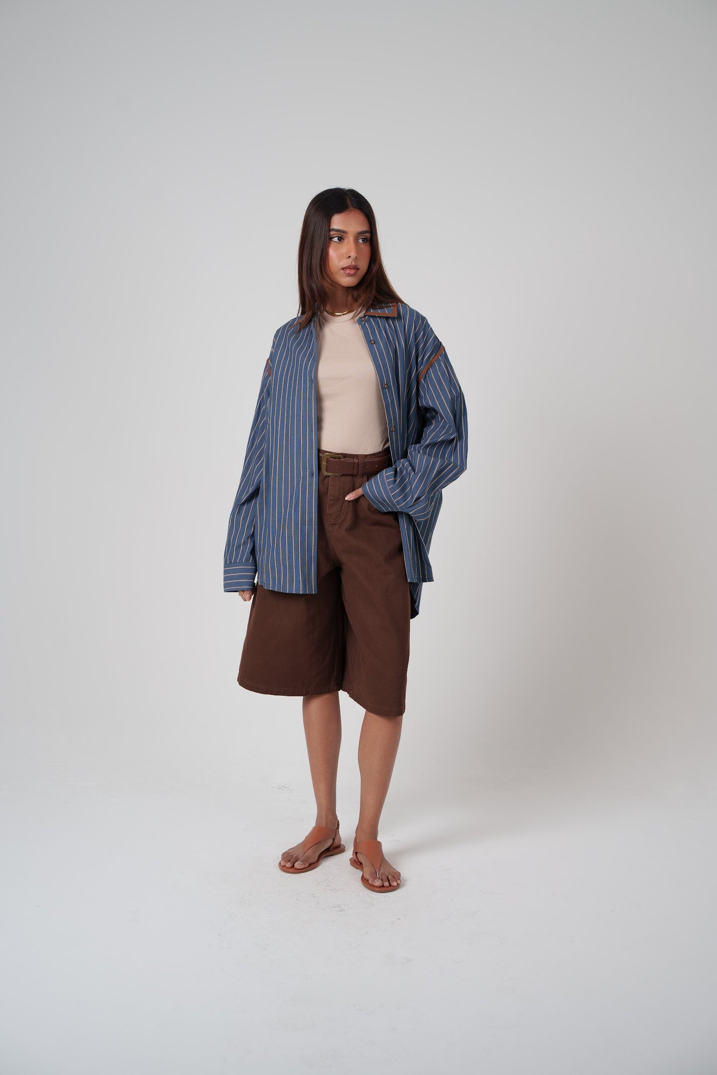 Brown & Navy Striped Collar Shirt