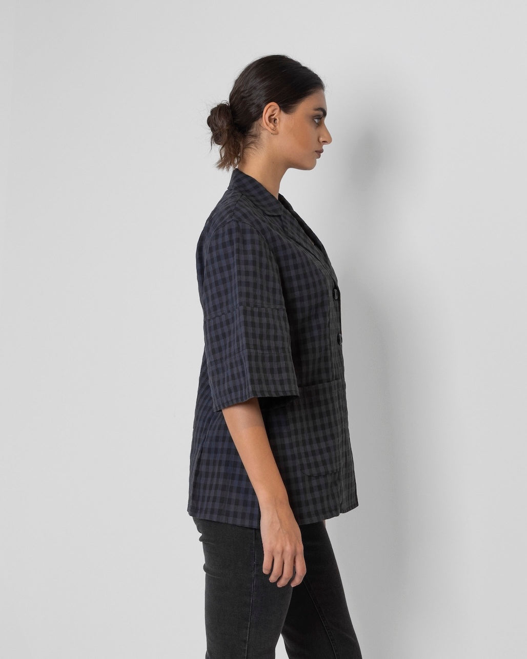 Plaid Short Sleeve Blazer