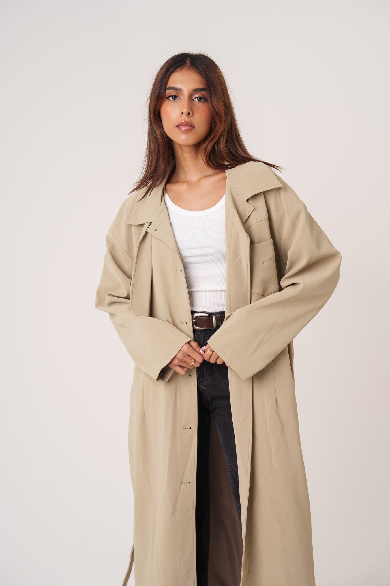 Leather Long Trench-like Jacket