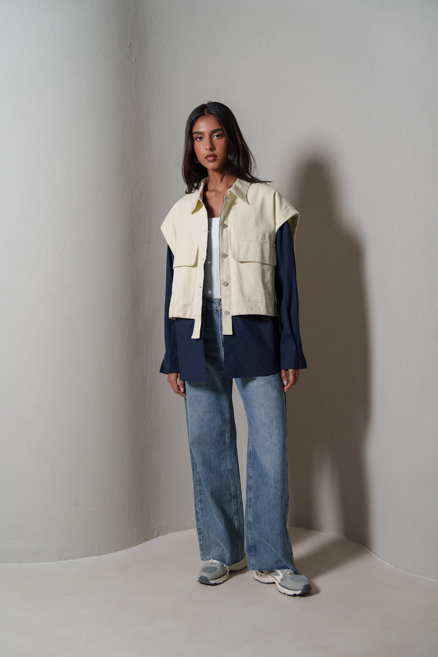 Navy & Pastel Yellow Colorblock Utility Jacket