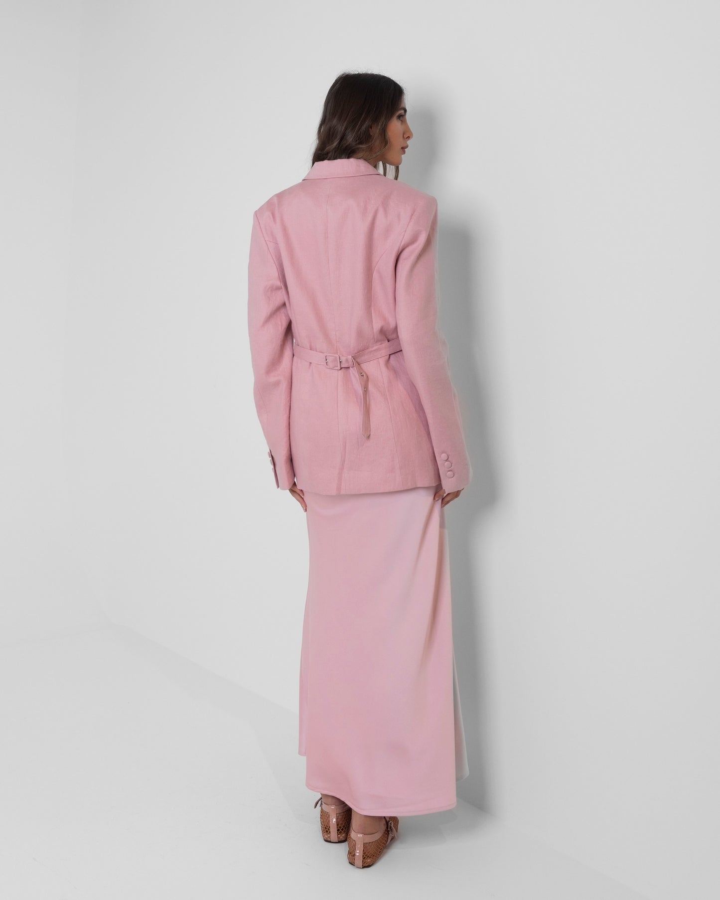 Pink Blazer & Silk Skirt Set