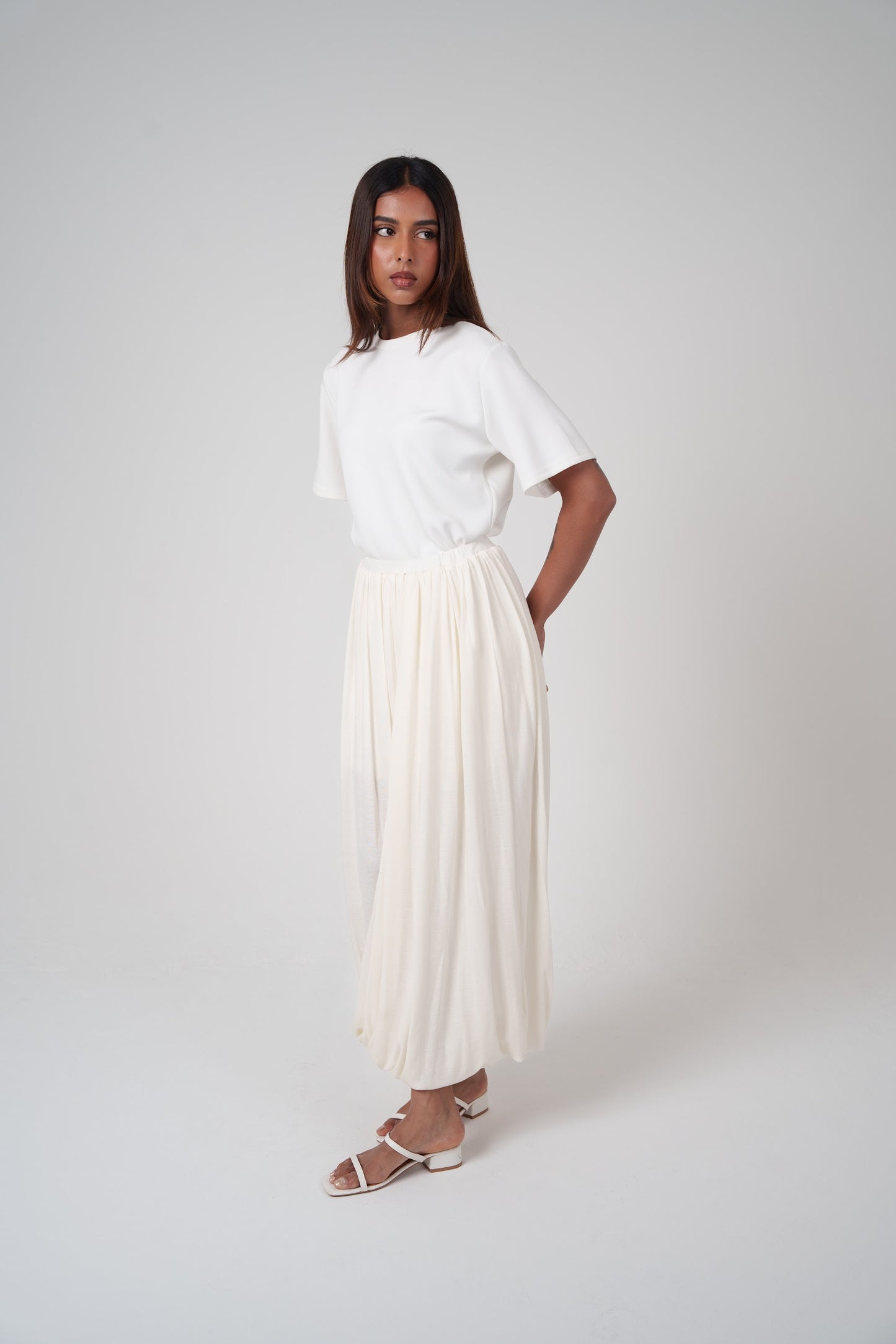 Off White Draped Maxi Skirt