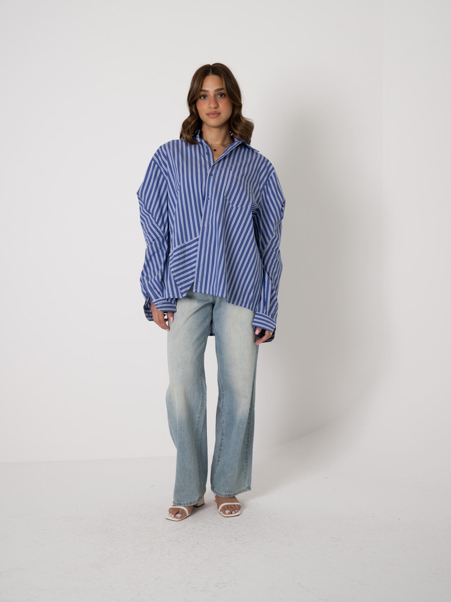 Blue Stripe Shirt with Side Fold