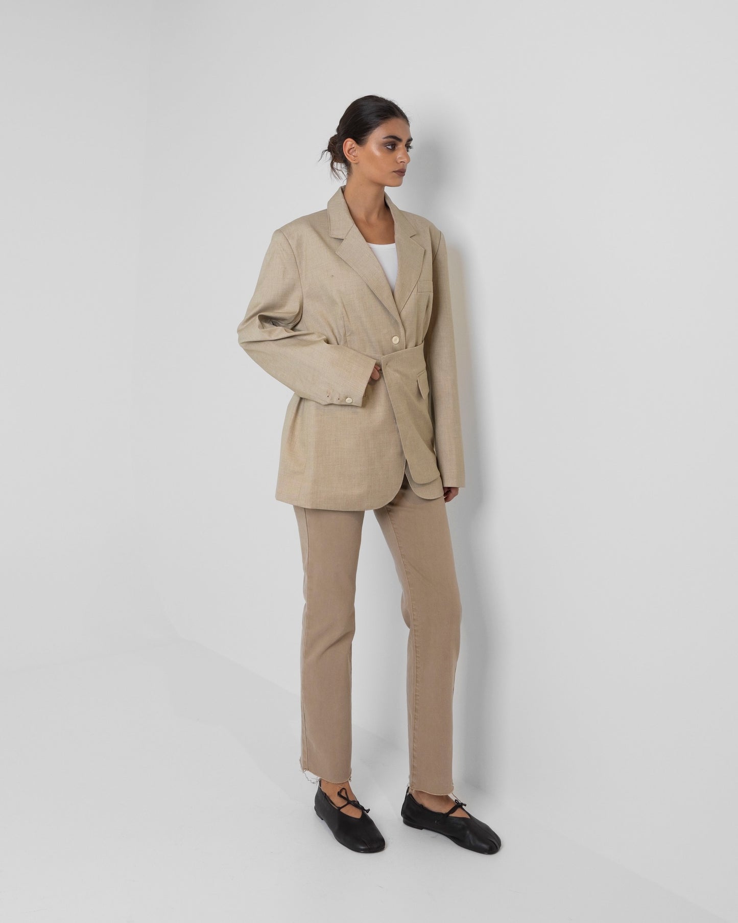 Beige Blazer with Skirt Belt