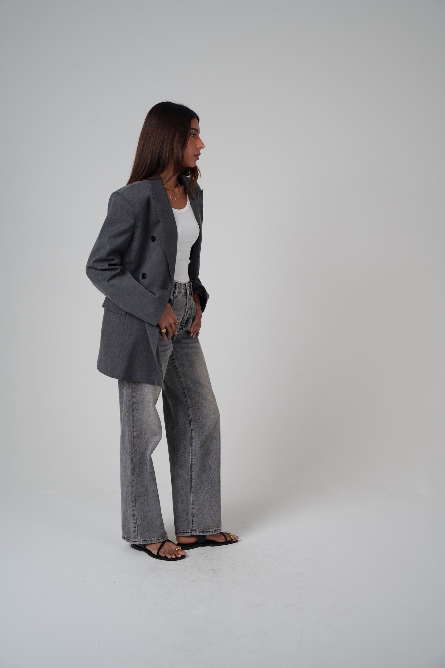 Dark Grey Oversized Double-Breasted Blazer