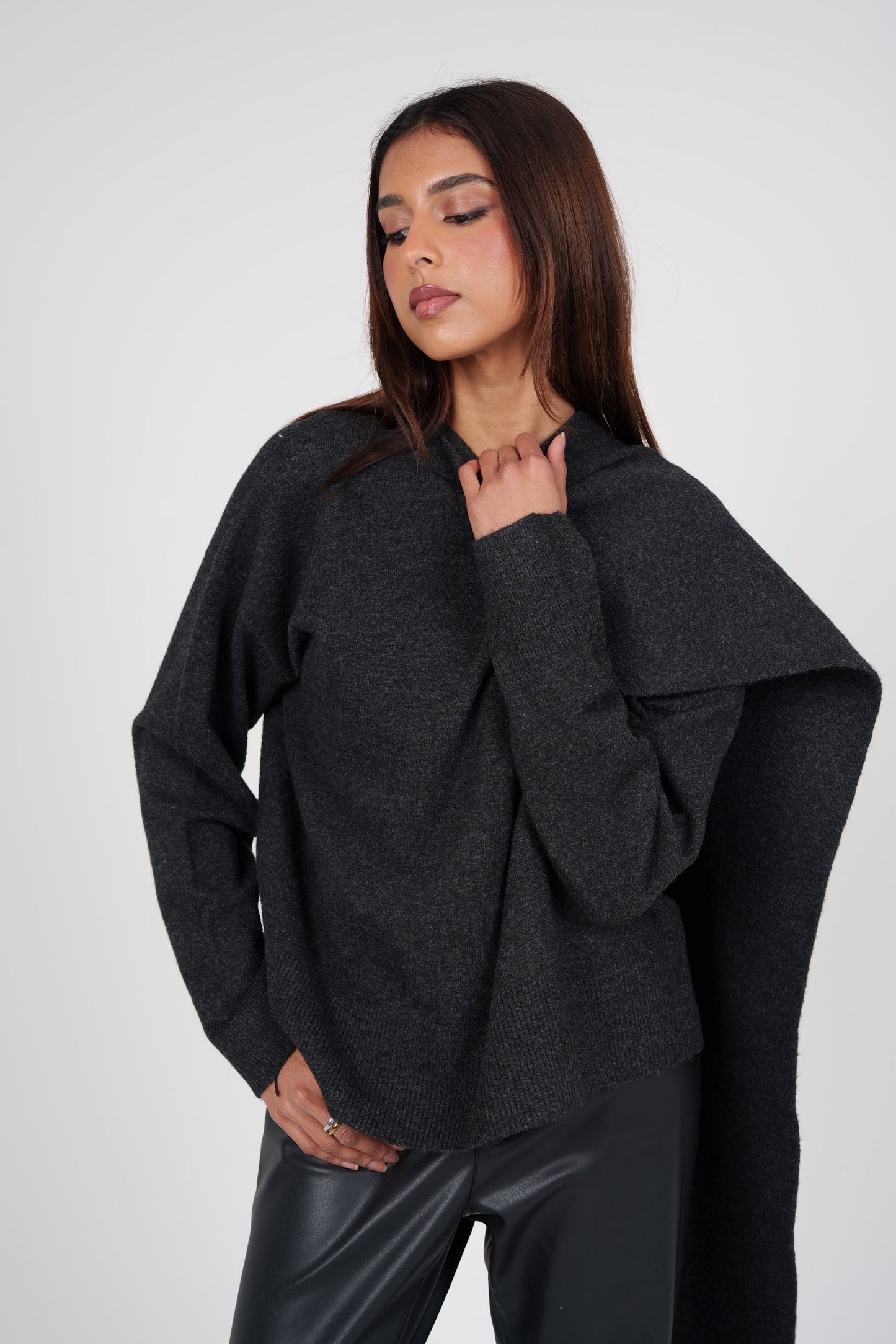 Knit Top with Attached Scarf