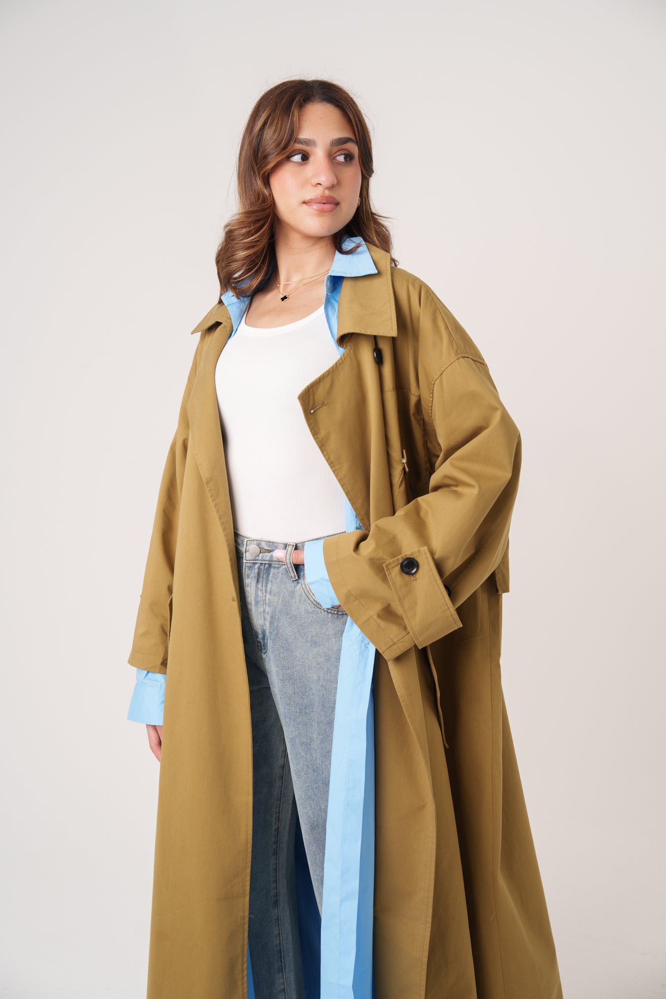 Long Poplin Blue Shirt with Slits