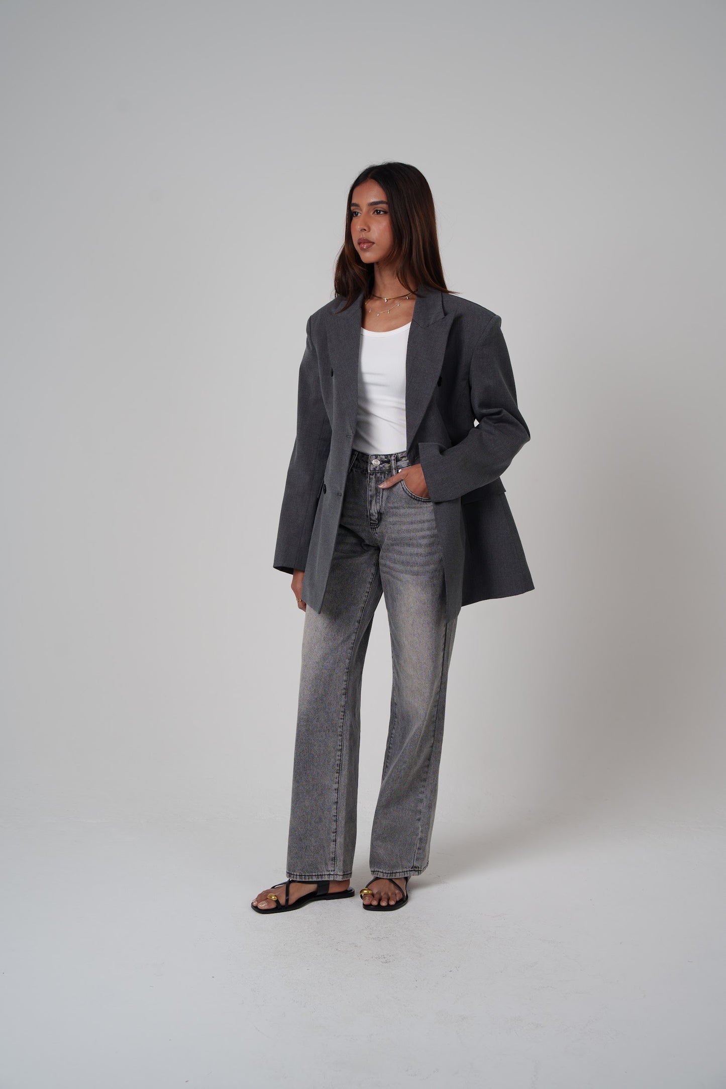 Dark Grey Oversized Double-Breasted Blazer