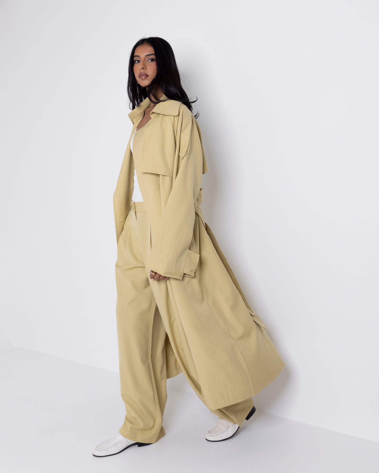 Yellow Striped Trench Set