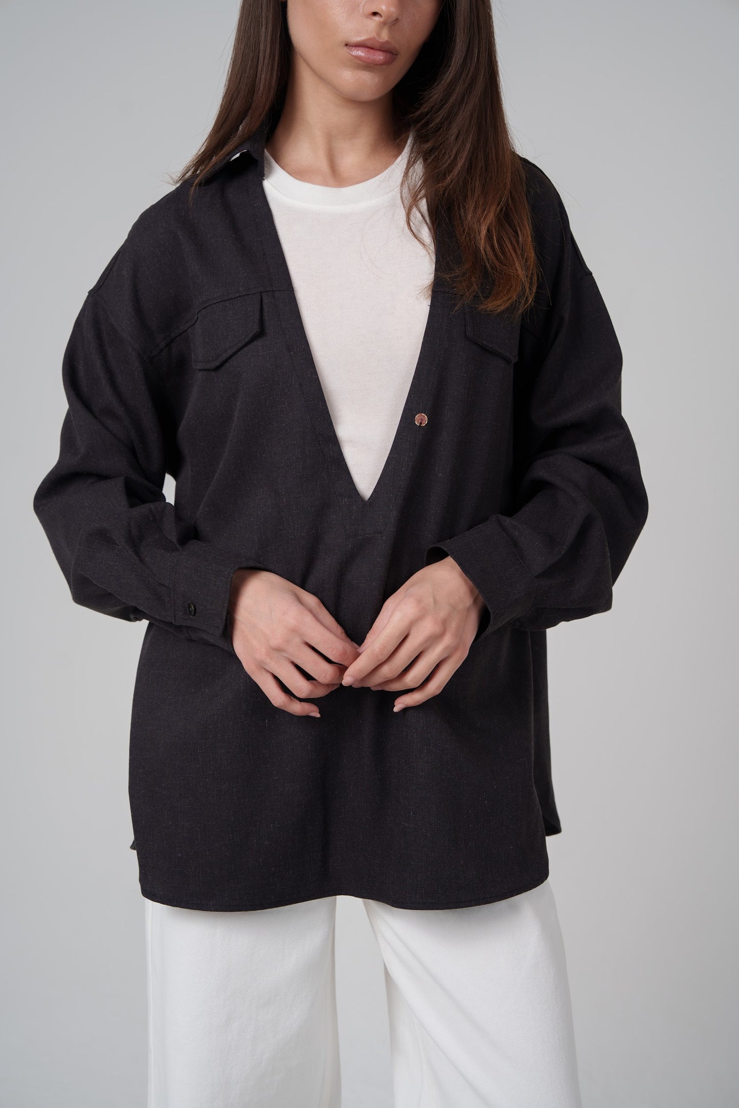 Open Neckline Shirt with Attached Top Beneath
