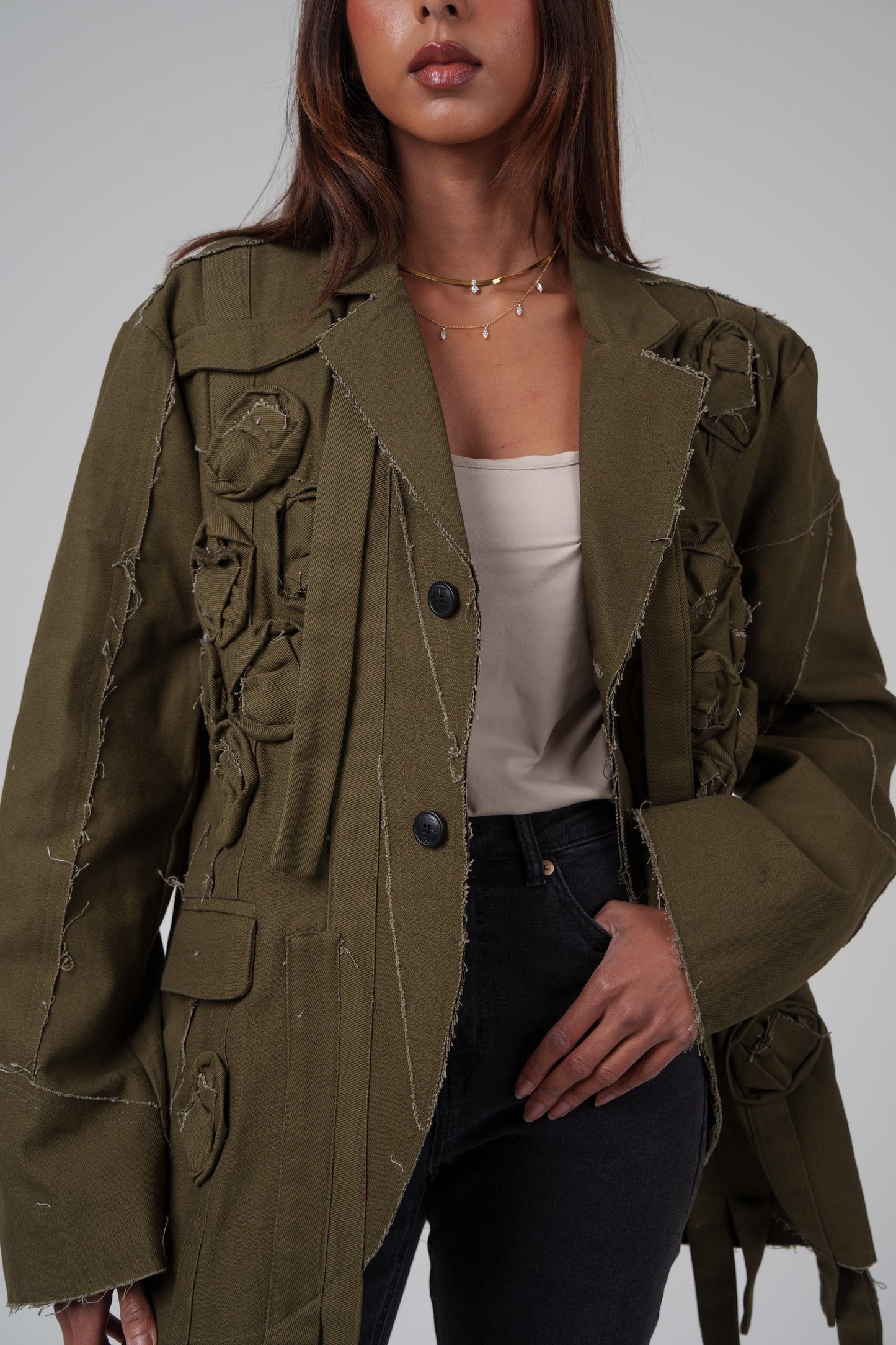 Deconstructed Green Patchwork Blazer