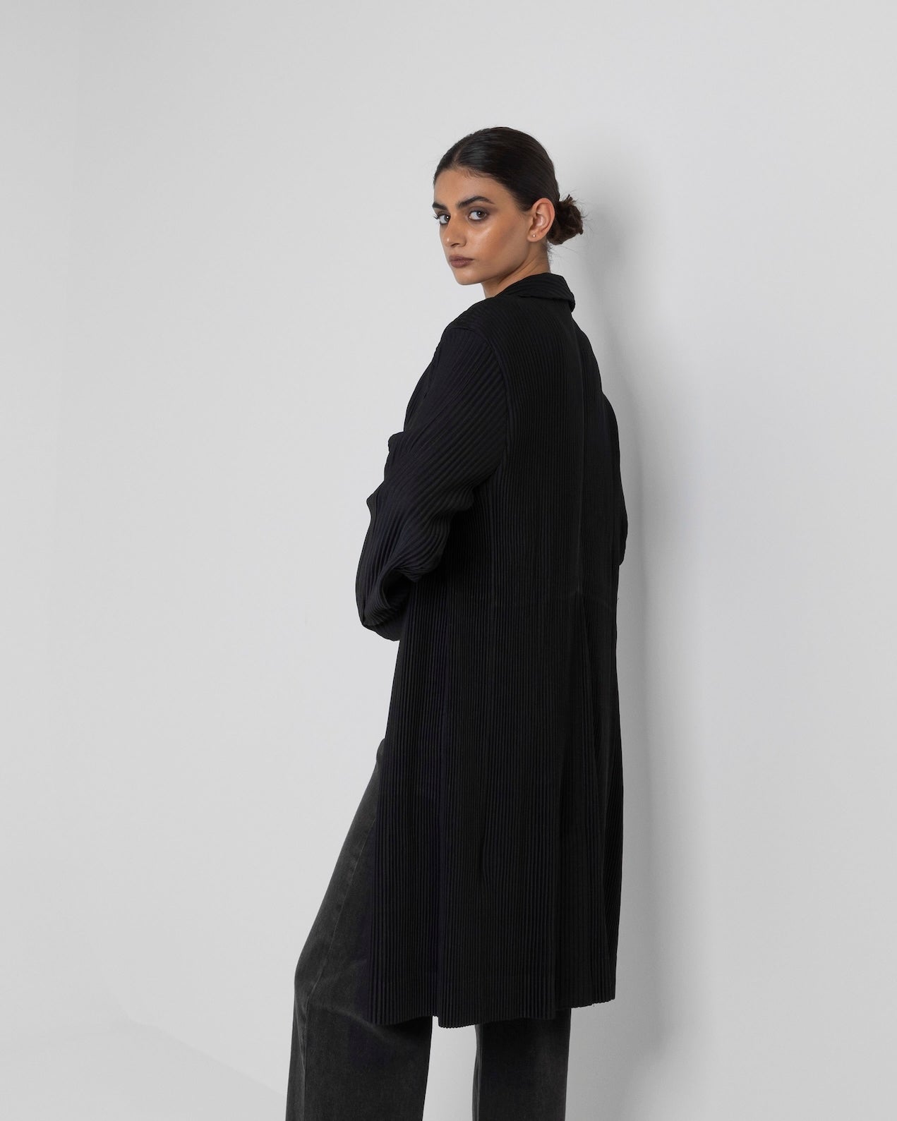 Black Pleated Long Jacket