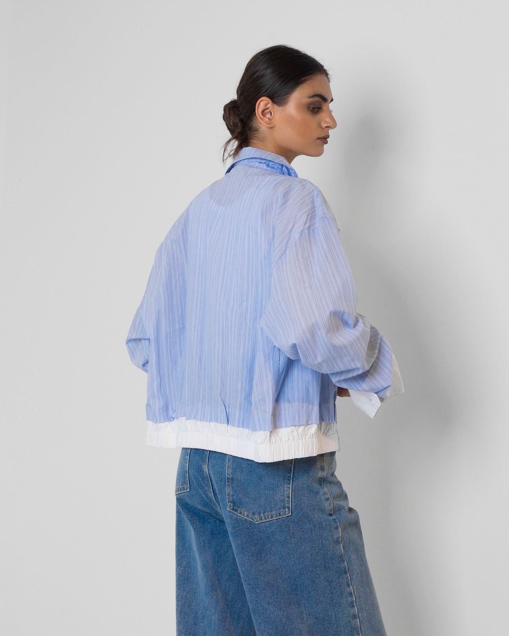 Cropped Bomber-like Striped Blue Shirt