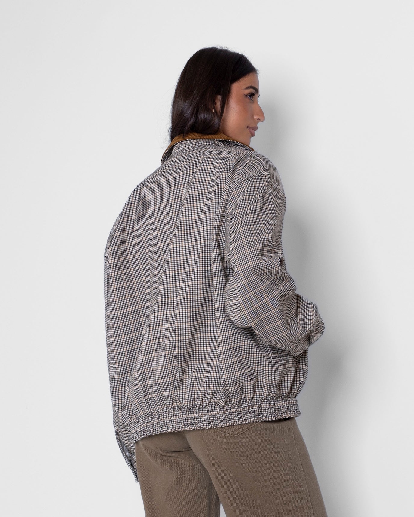 Checked Jacket with Corduroy Collar