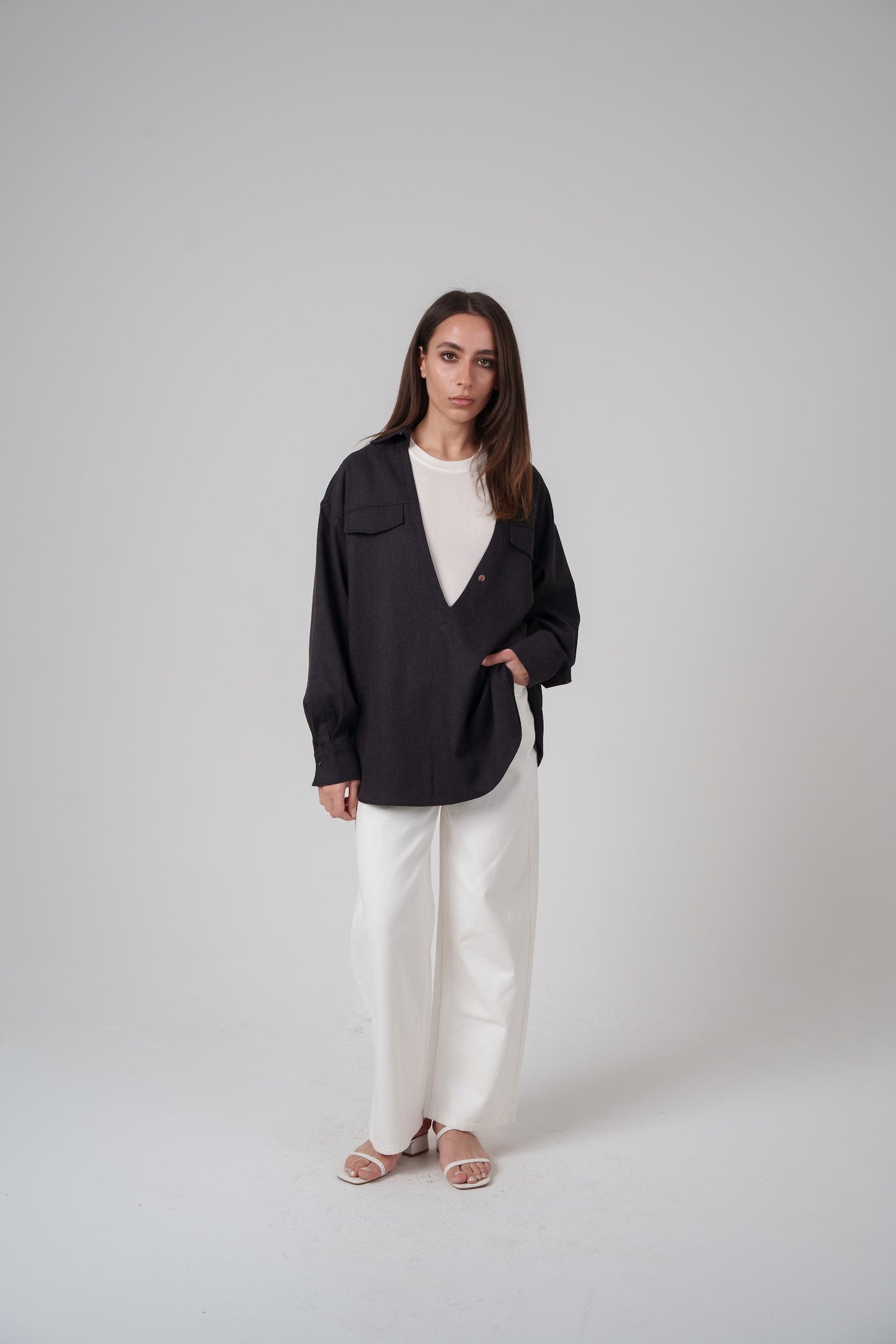 Open Neckline Shirt with Attached Top Beneath