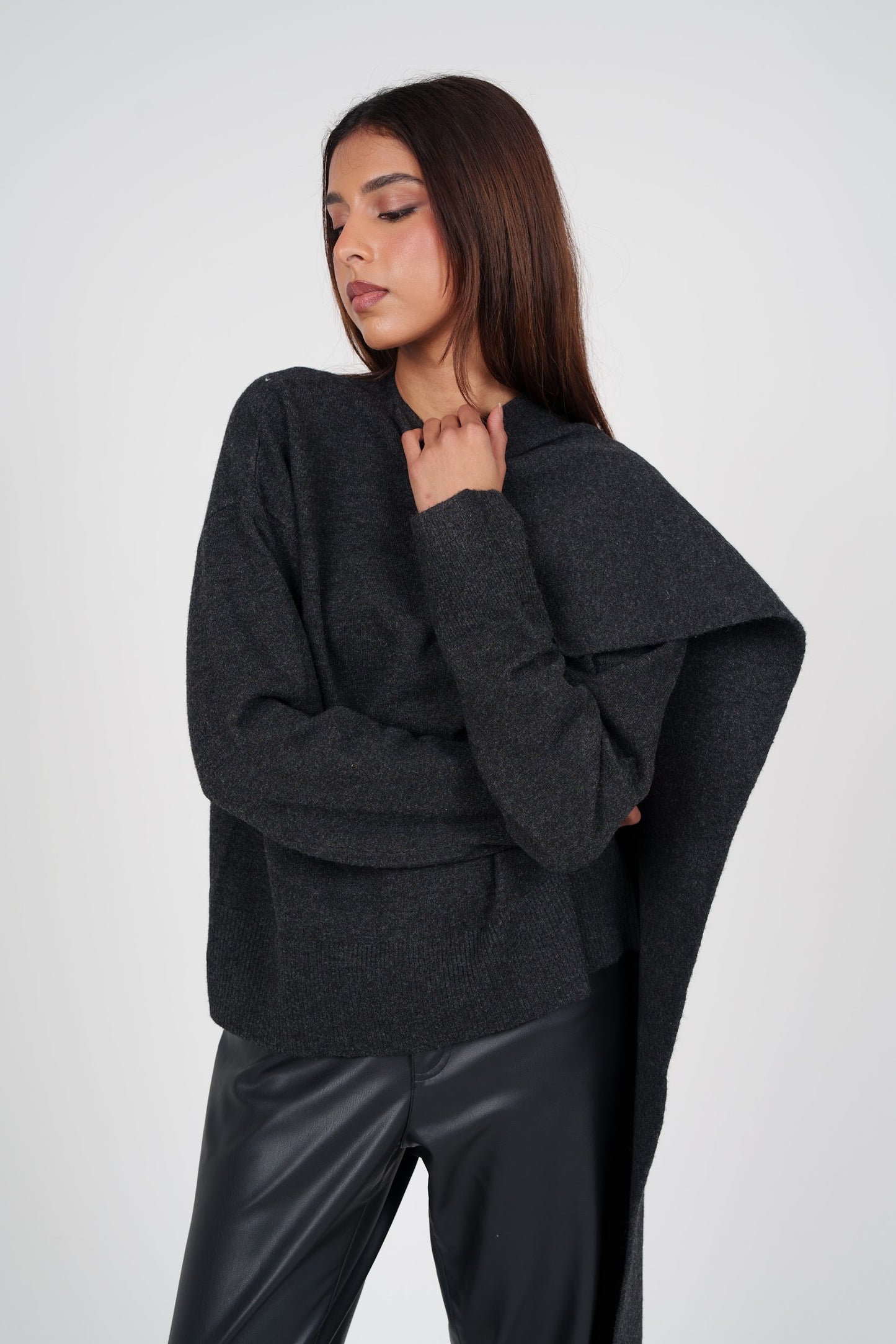 Knit Top with Attached Scarf