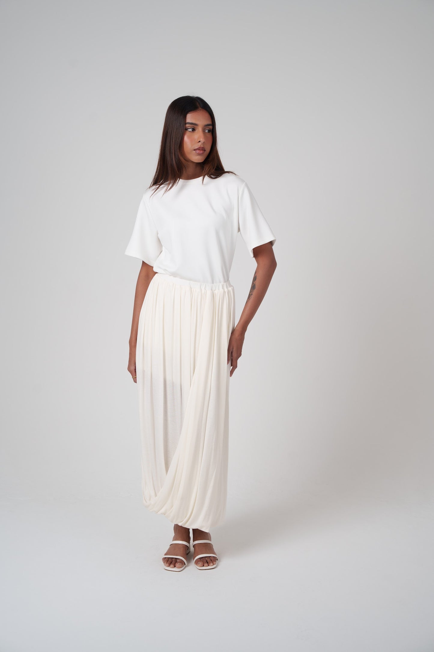 Off White Draped Maxi Skirt