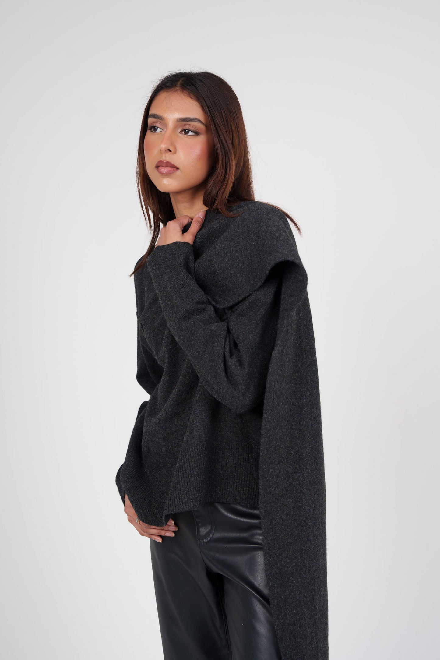 Knit Top with Attached Scarf