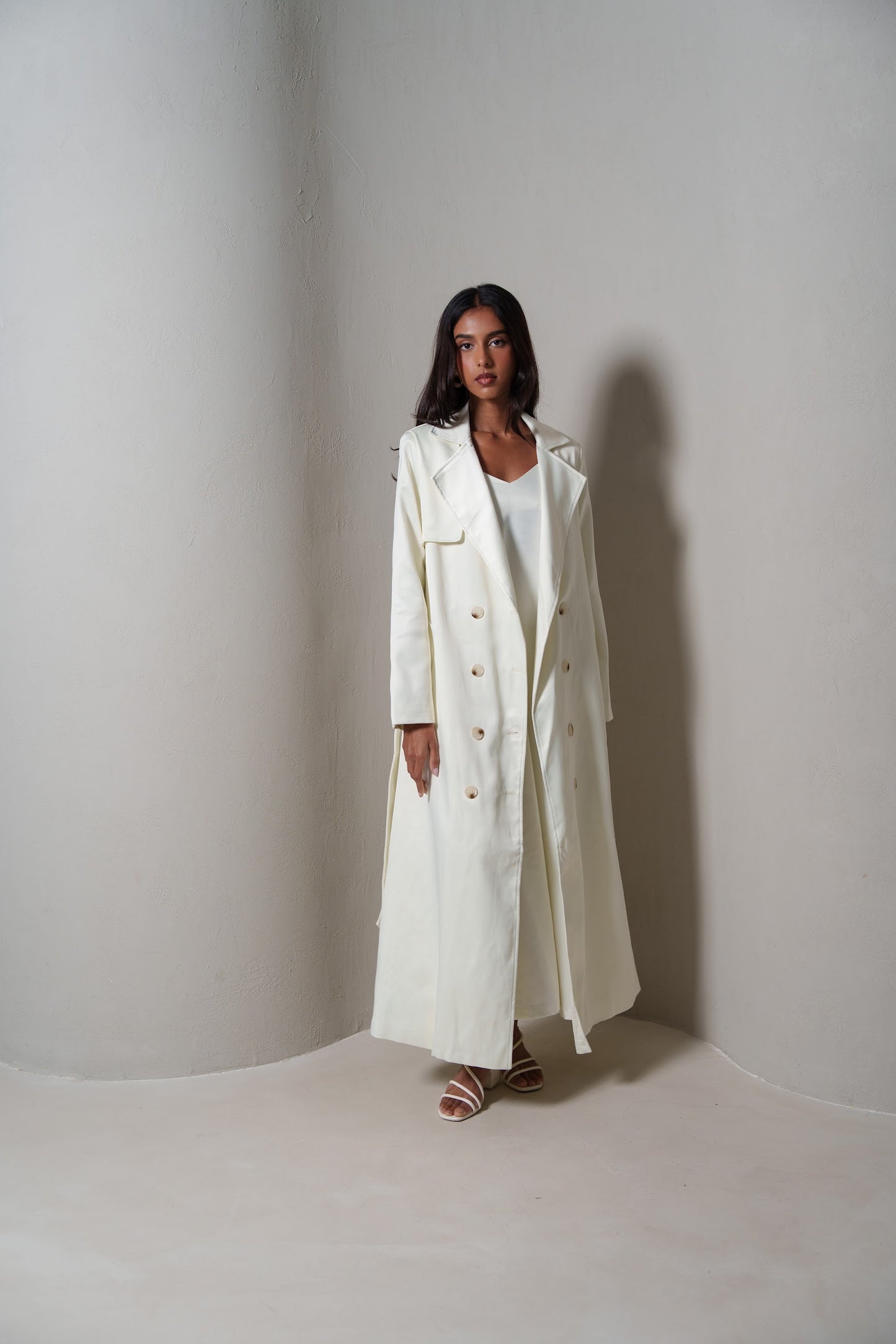 Crème Silk Long Blazer/Trench Set