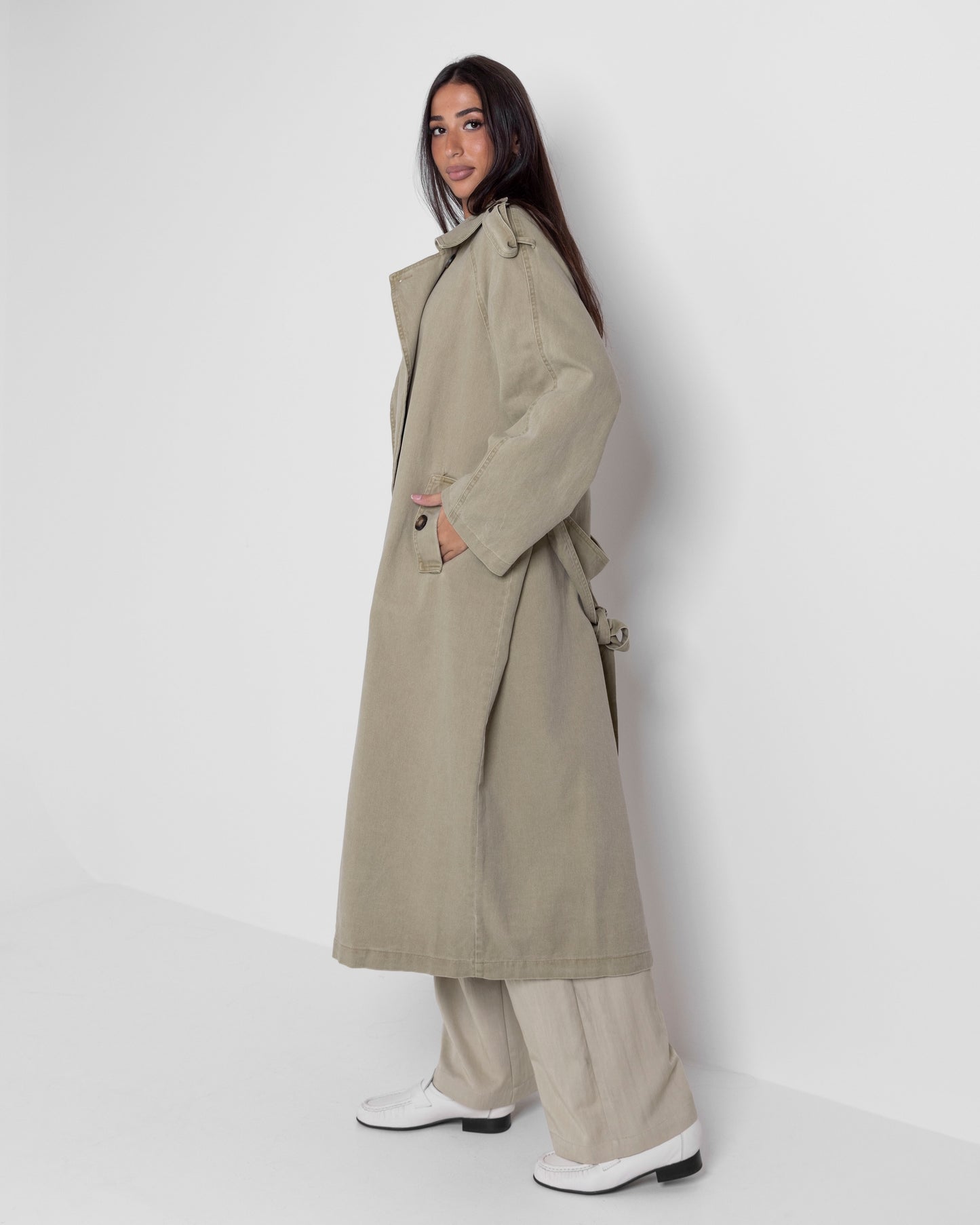 Denim Long Khaki Trench