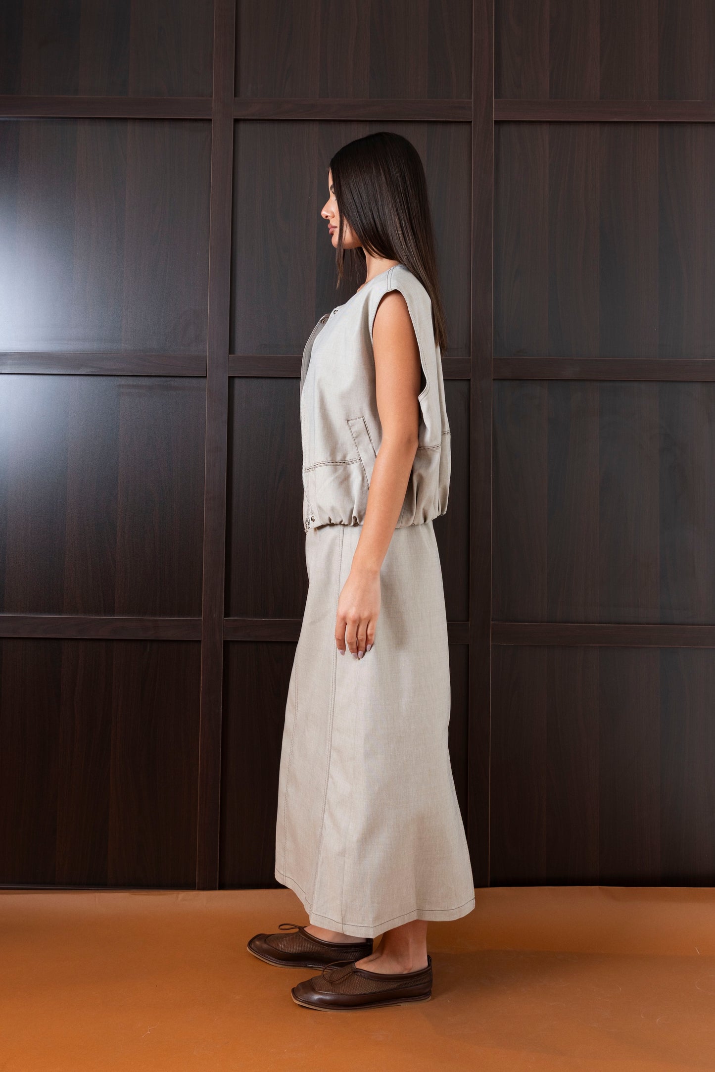 Skirt & Vest Set in Khaki