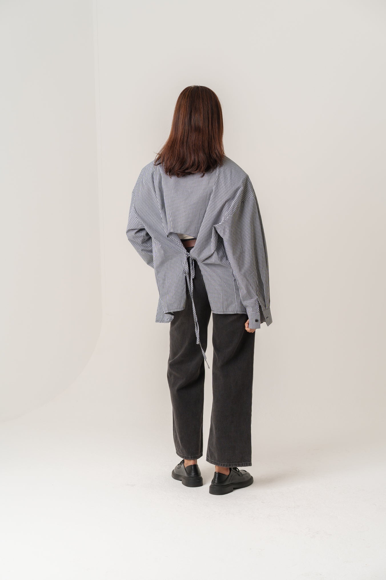 Plaid Padded Shirt with Open Back