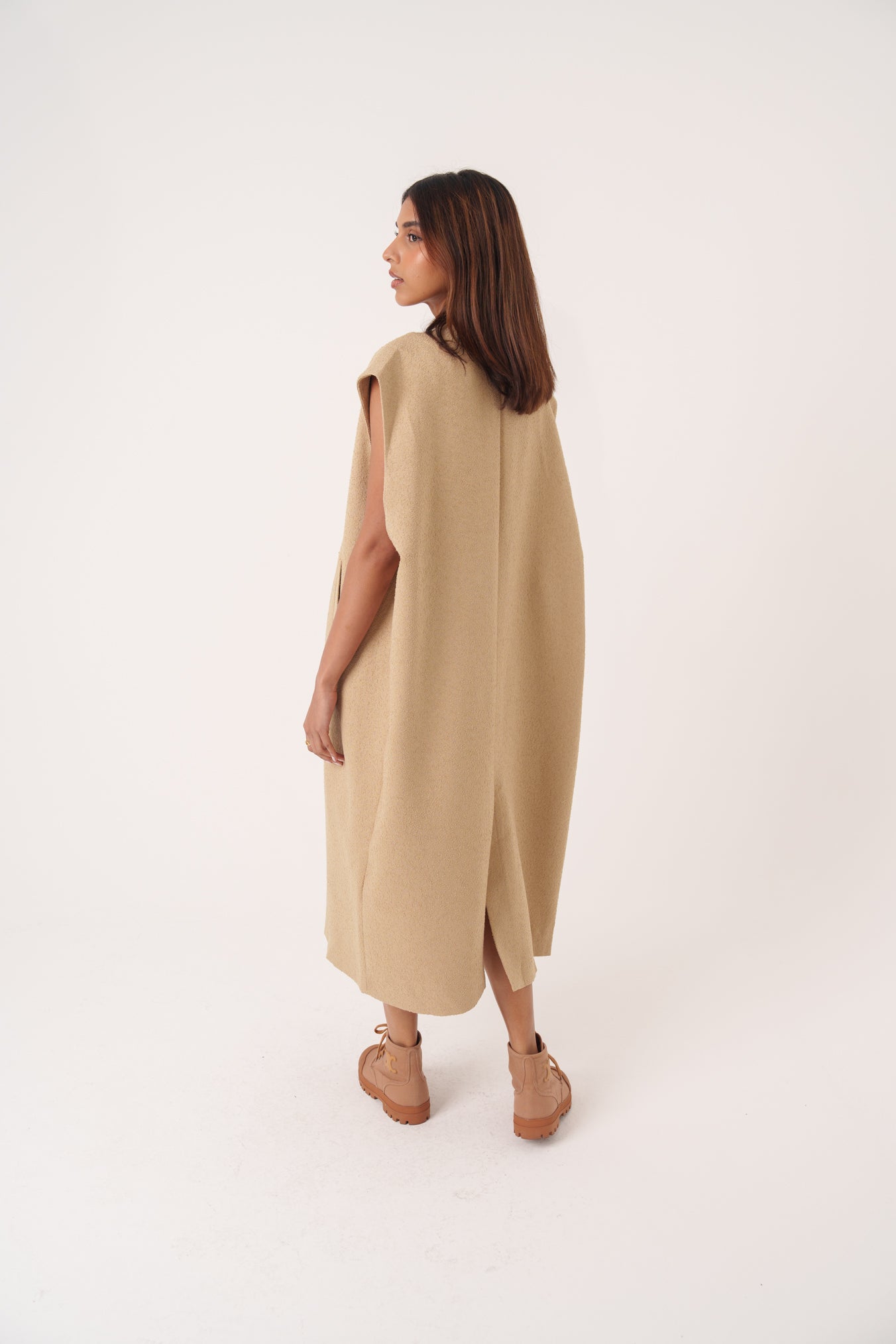 Beige Wool Oversized Long Vest